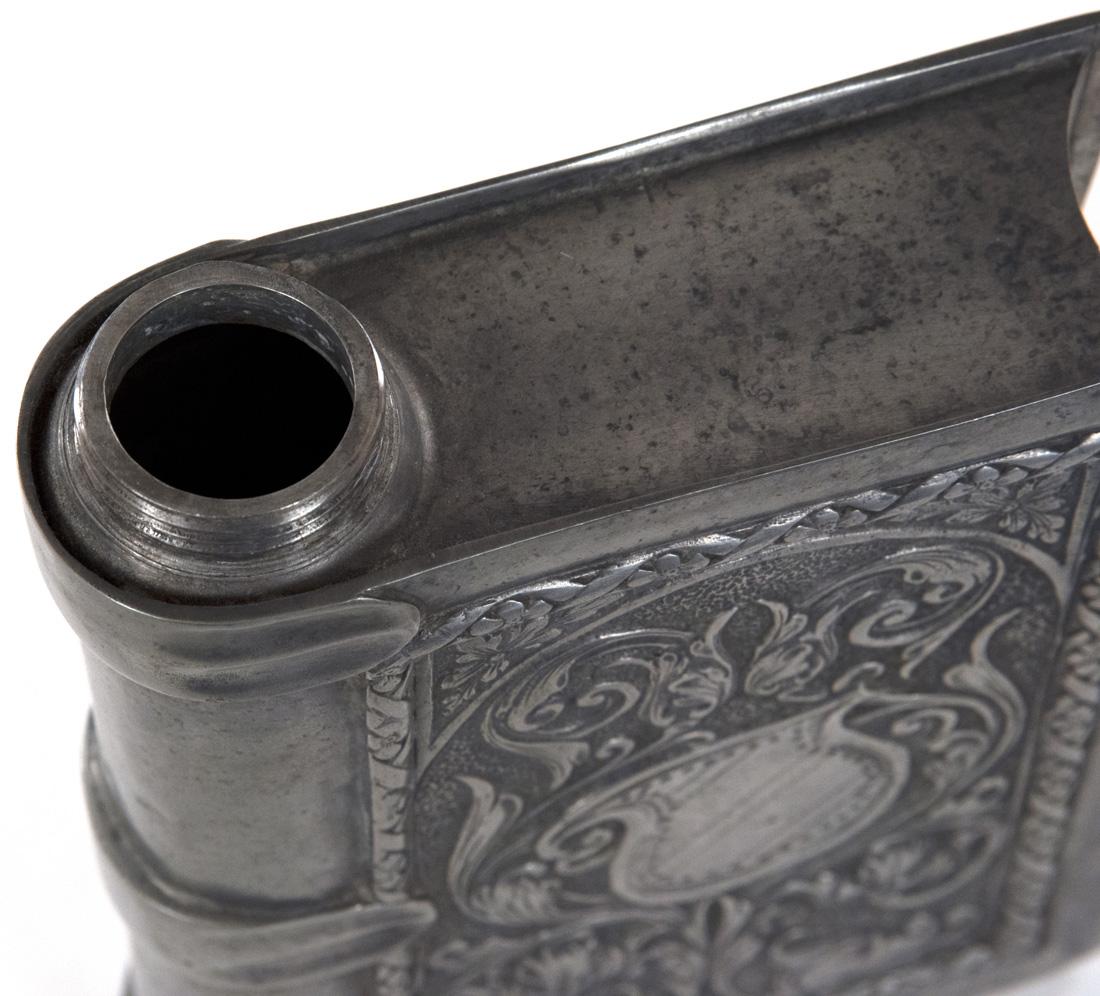 English Large Incised Pewter Flask in form of a Book For Sale