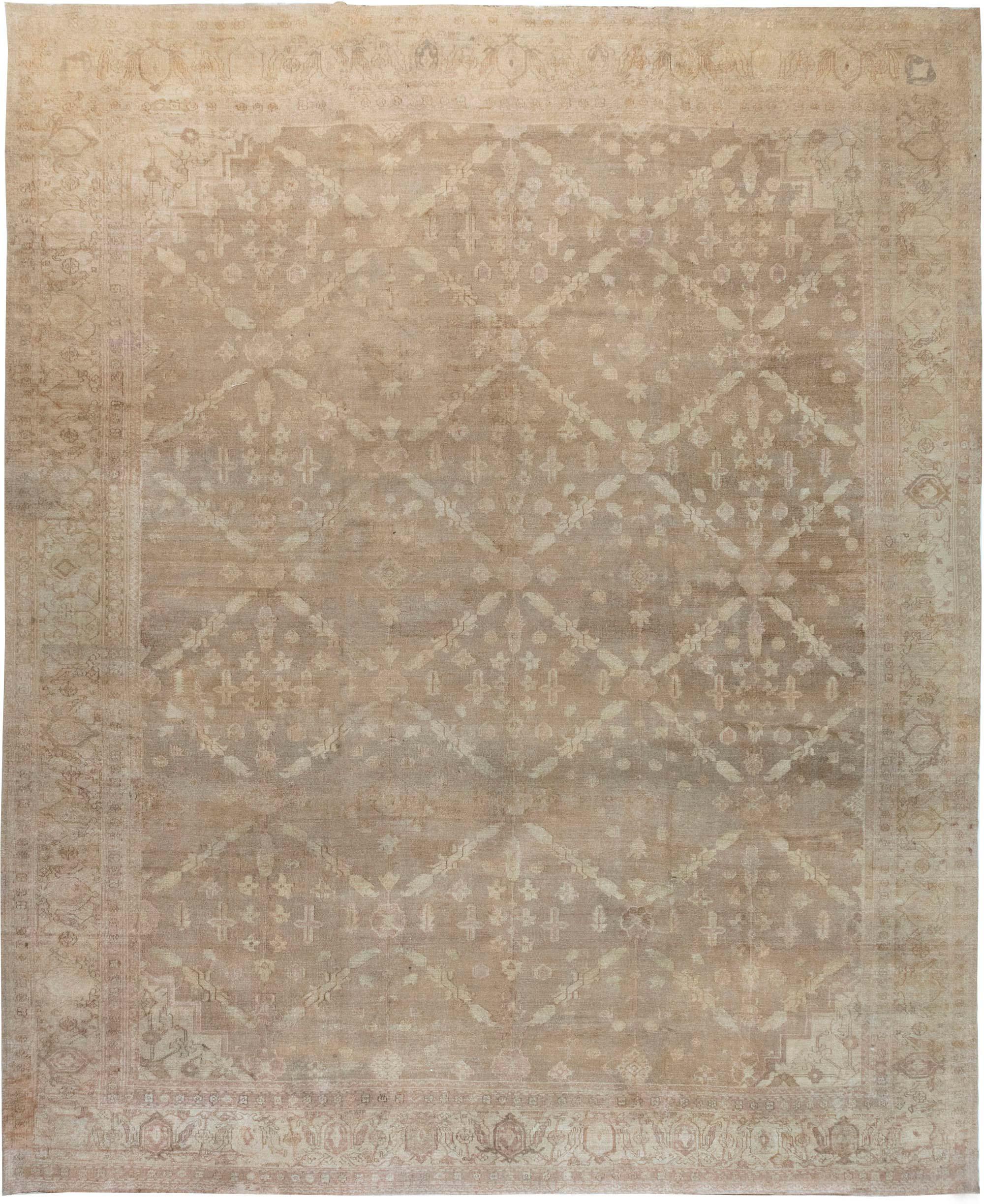 Large Indian Amritsar Brown Handmade Wool Rug For Sale