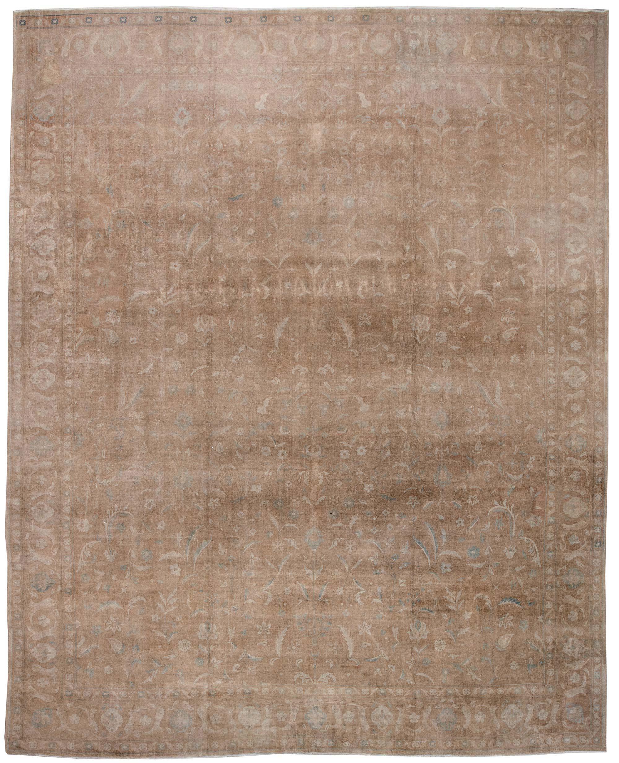 Large Indian Antique Brown Handmade Wool Rug For Sale