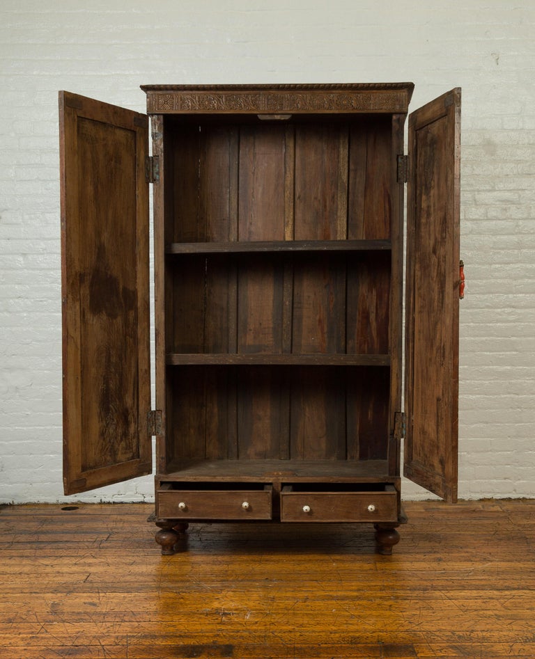 Large Indian Antique Wooden with Carved Sunburst and Floral