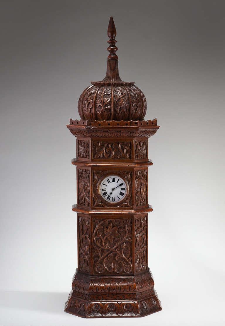 An unusual large watch holder in the form of a domed tower with Indian carved decoration, Shimla, India, 1895. 

Beautifully and intricately carved throughout as shown. 

Could be wall-mounted or simply placed standing on a tabletop surface.
