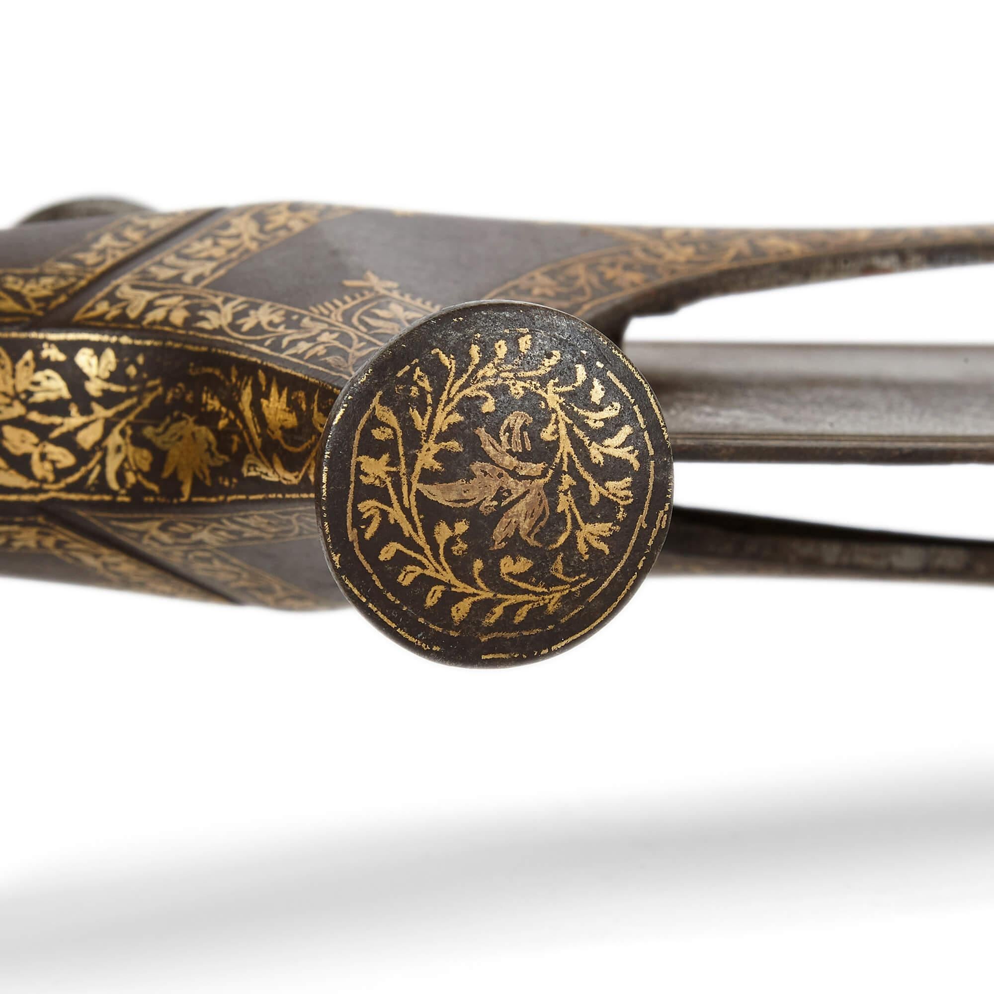 Large Indian Gold Damascened Steel Tegha Sword For Sale 4