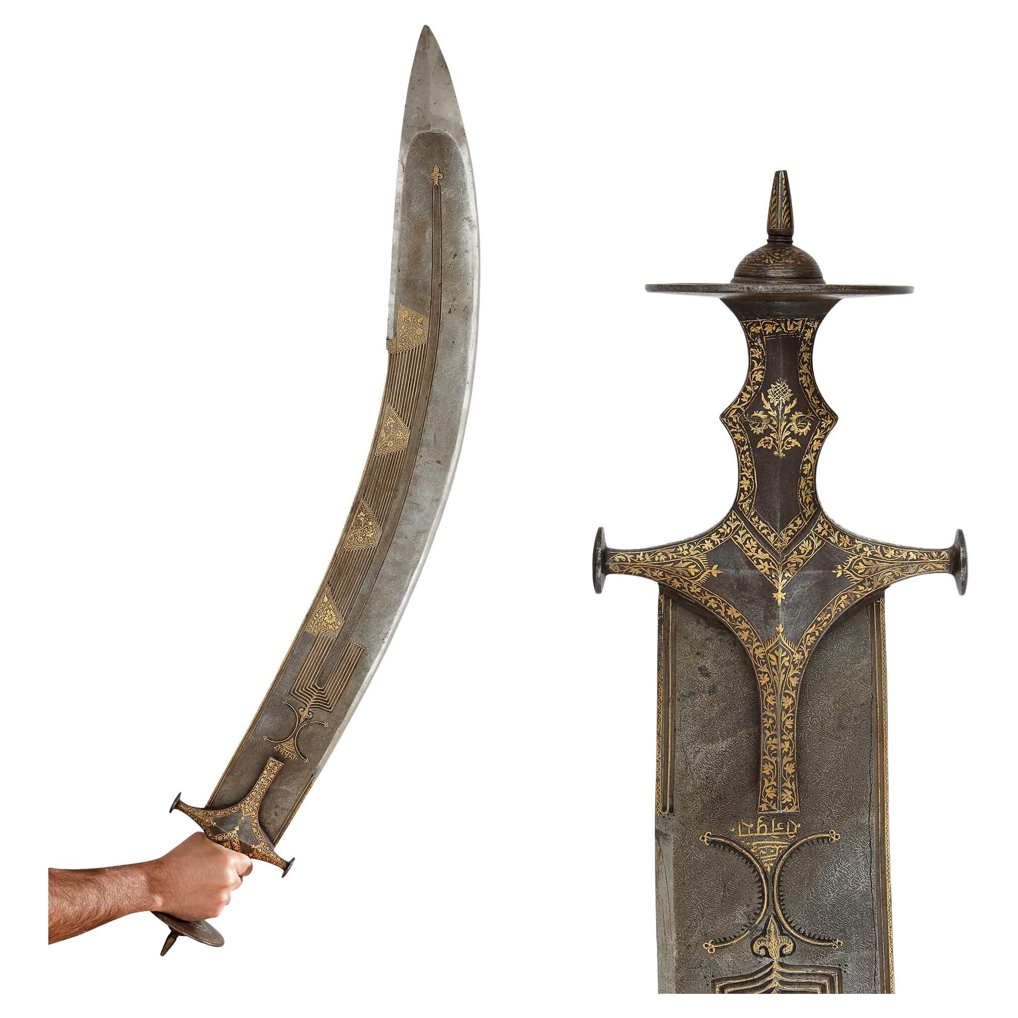 Large Indian Gold Damascened Steel Tegha Sword