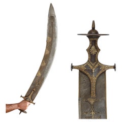 Antique Large Indian Gold Damascened Steel Tegha Sword