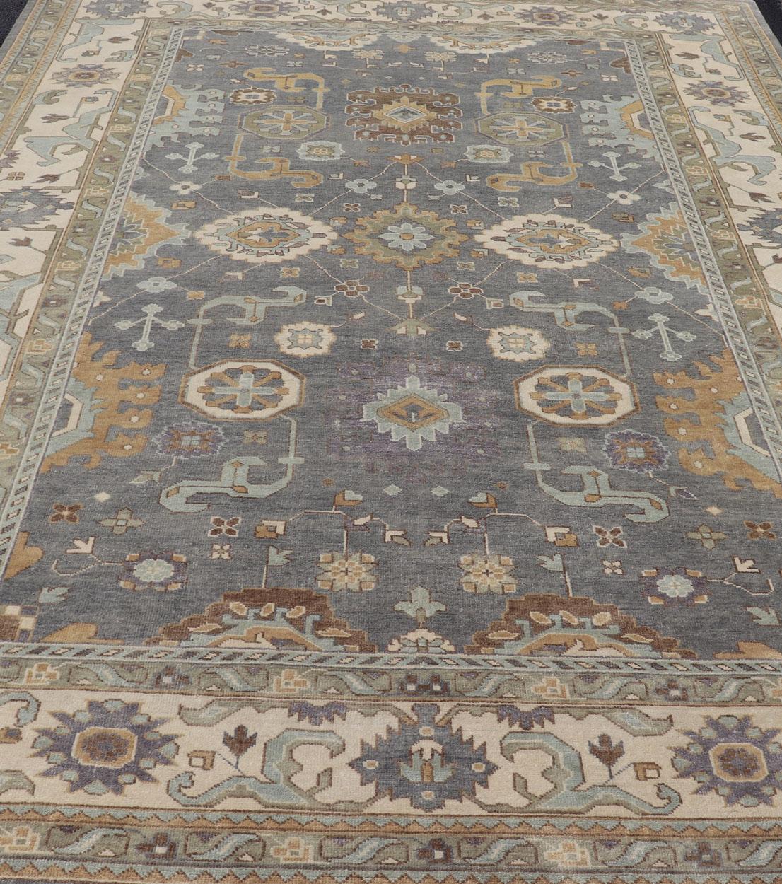 Großer handgeknüpfter indischer Oushak-Teppich in verblassten Erdtönen in 9'10 x 14'2 im Angebot 7