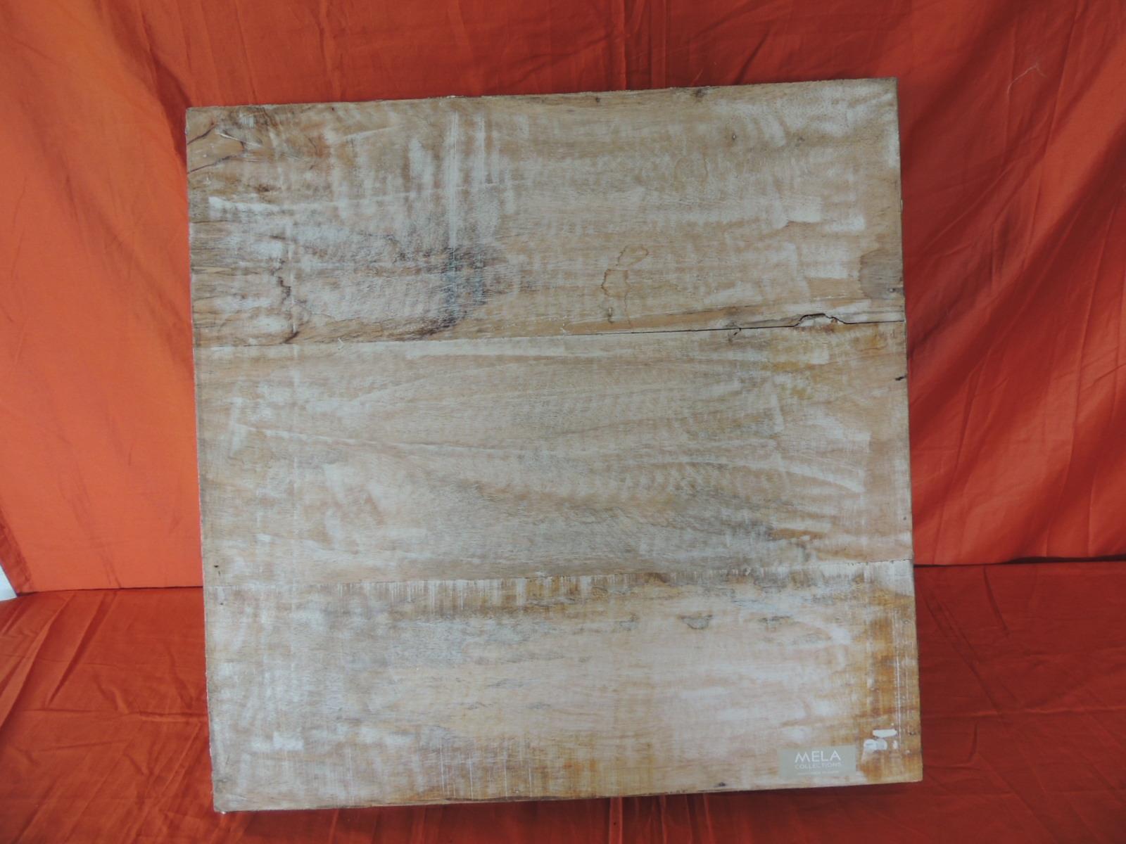Large Indian Reclaimed Wood Square Tray with Silver Tin Trim In Good Condition In Oakland Park, FL