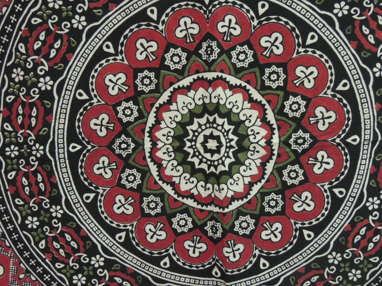 Tribal Large Indian Red and Black Hand-Blocked Printed on Cotton Cloth/Bed Cover For Sale