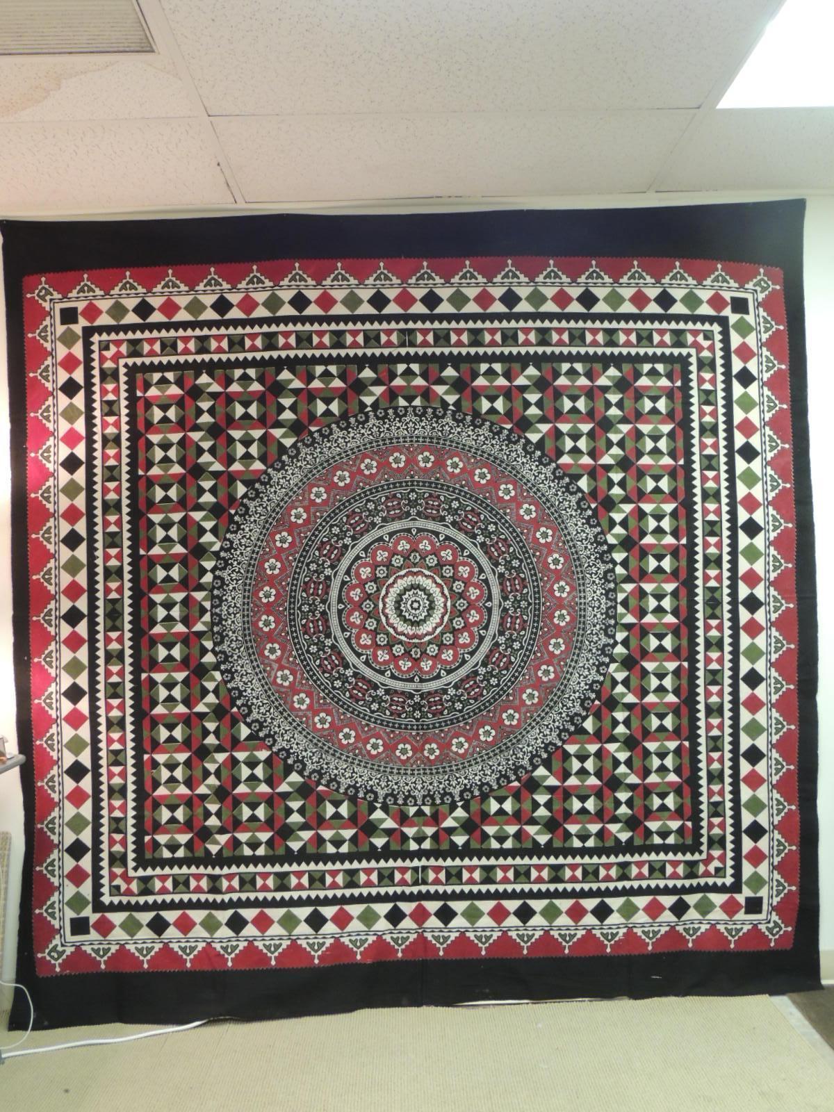 Large Indian Red and Black Hand-Blocked Printed on Cotton Cloth/Bed Cover In Good Condition For Sale In Oakland Park, FL