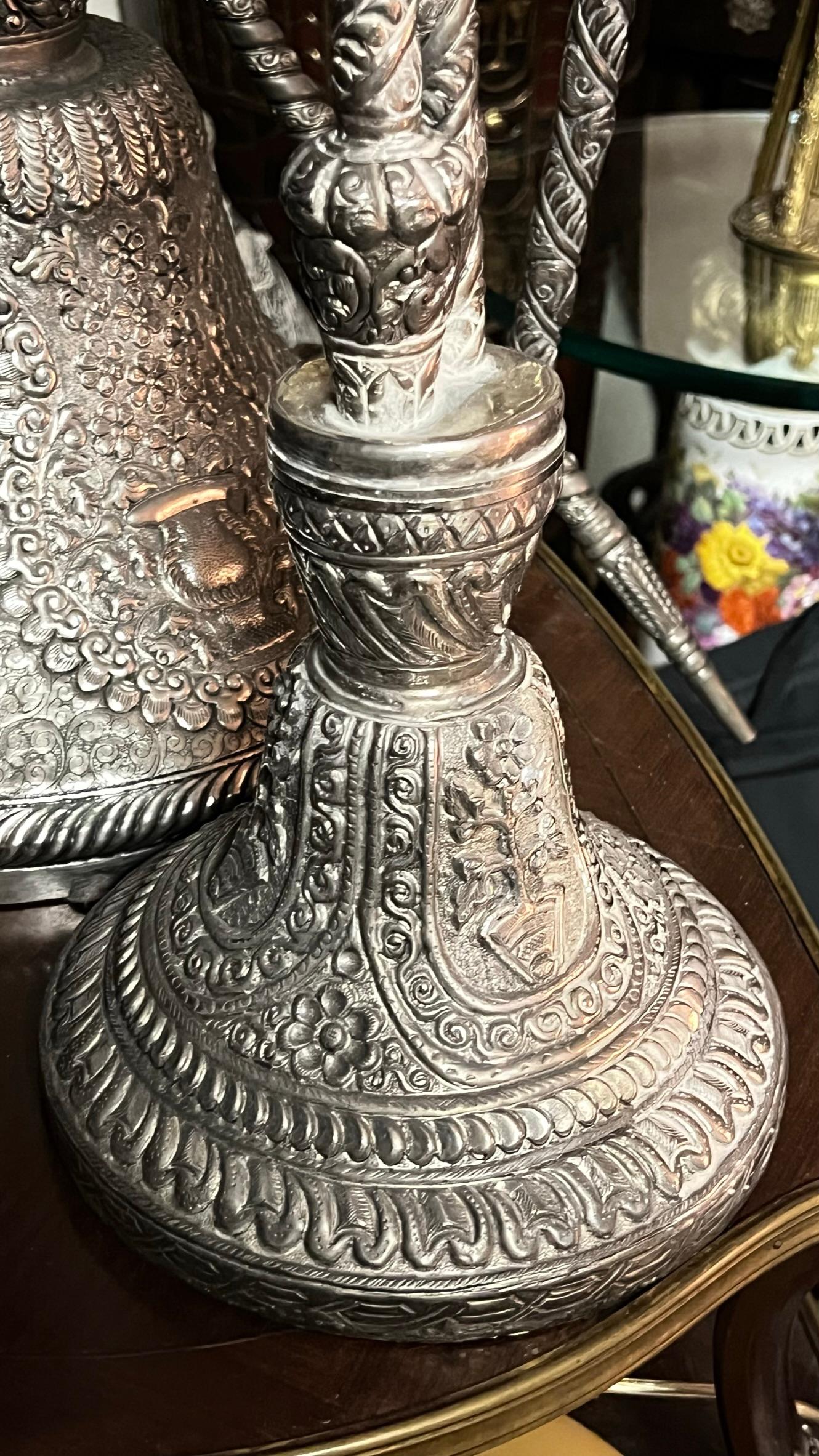  Large Indian repouse Middle Eastern style Silver plated  Hookah For Sale 4