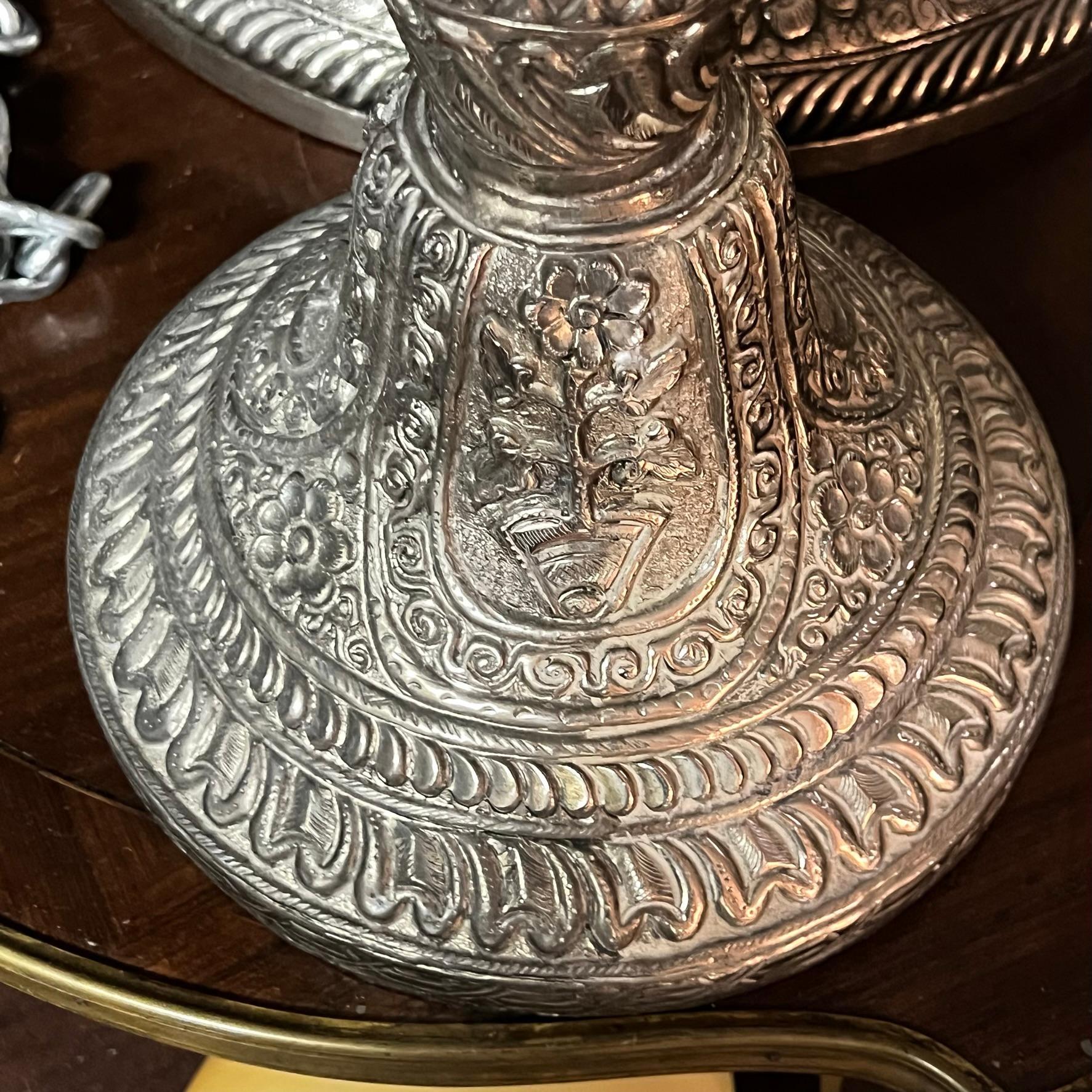  Large Indian repouse Middle Eastern style Silver plated  Hookah For Sale 5