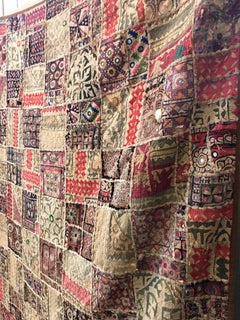 Large Indian Textile Hand Embroidered Patchwork Quilt Bedcover or Wall Tapestry