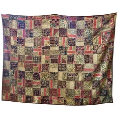 Large Indian Textile Hand Embroidered Patchwork Quilt Bedcover or Wall Tapestry