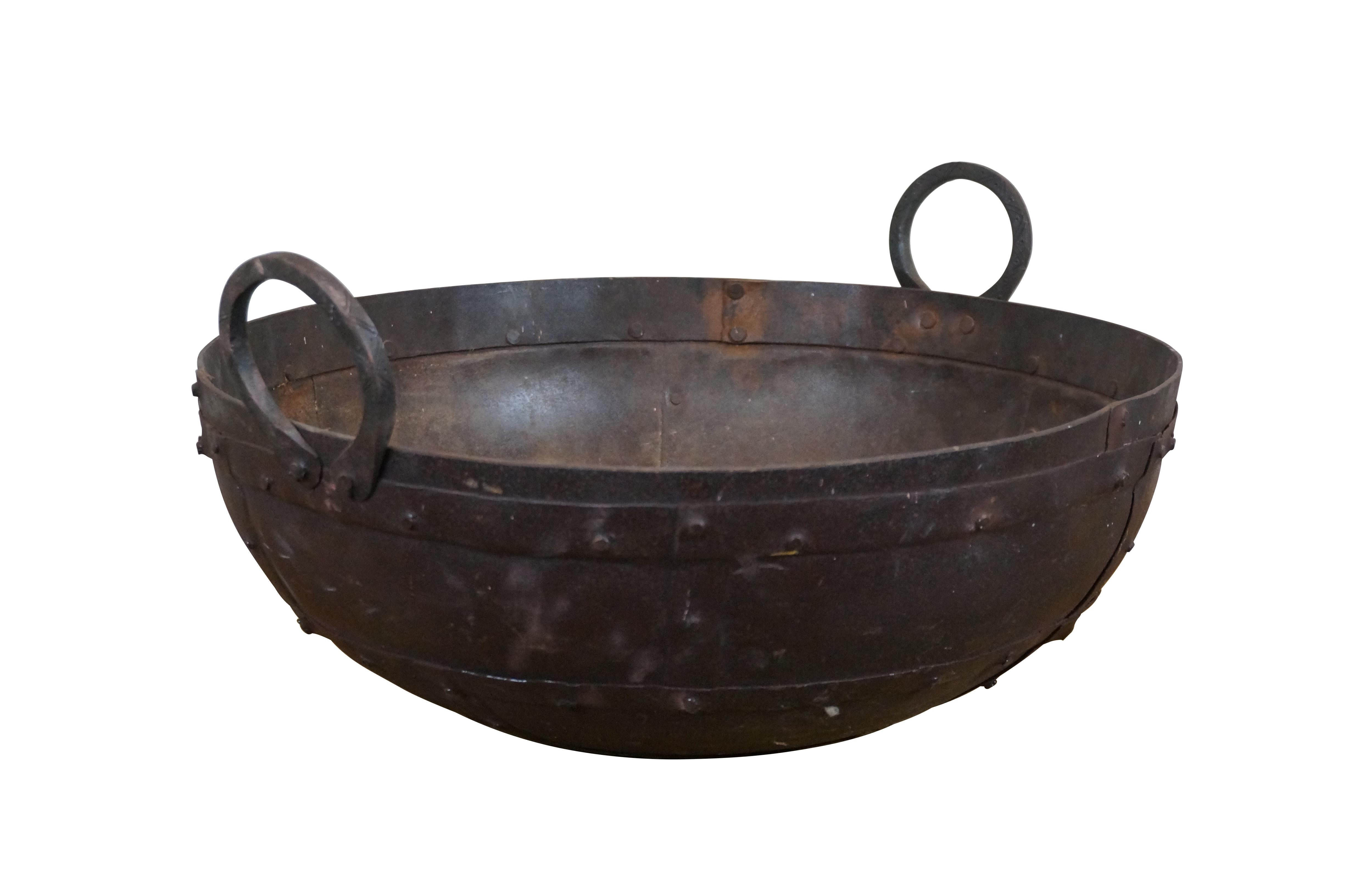 Large Indian Two Handle Iron Kadai Fire Pit Cooking Bowl Frying Pot Wok 22
