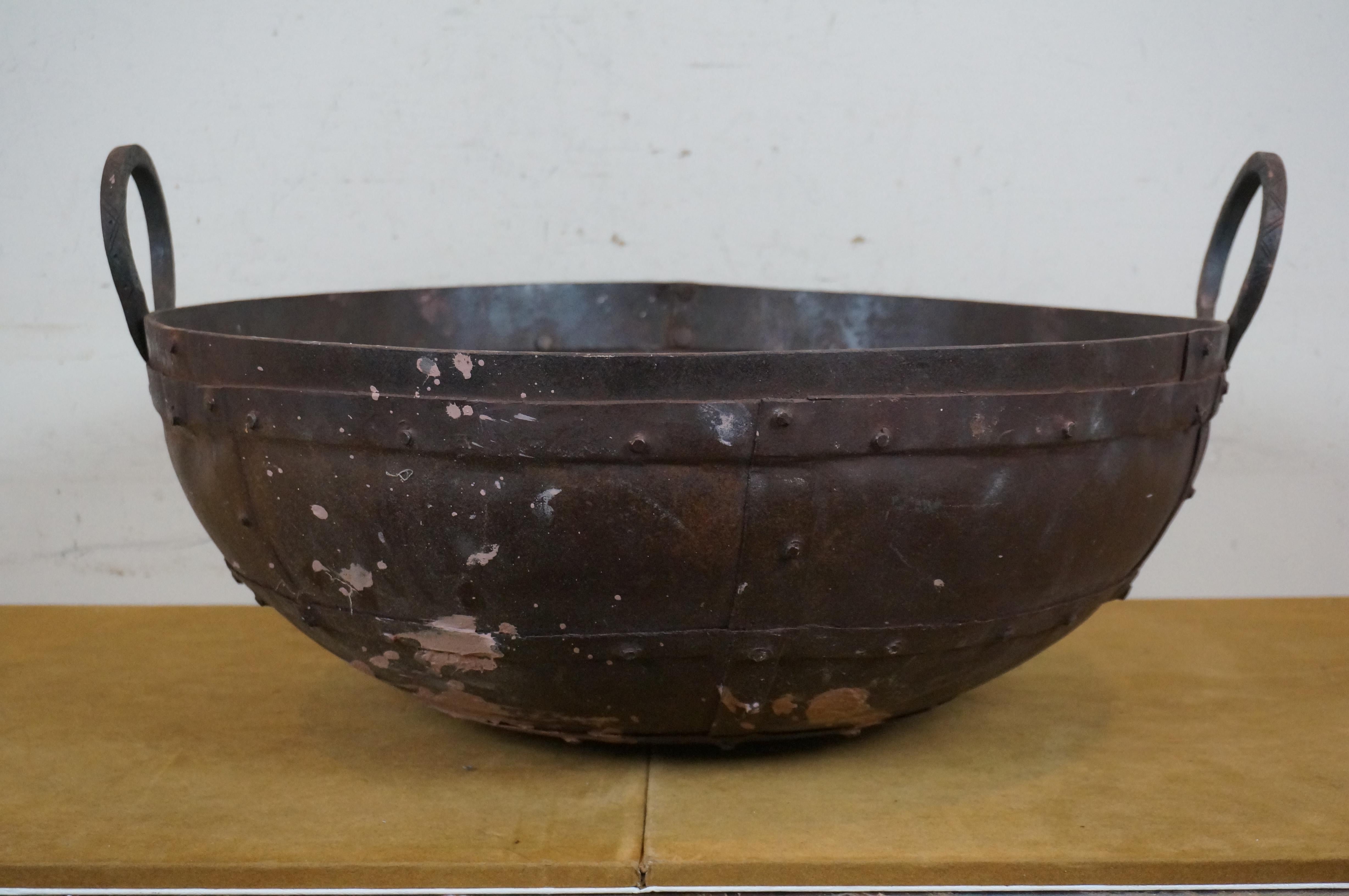 Fer Large Indian Two Handle Iron Kadai Fire Pit Cooking Bowl Frying Pot Wok 22