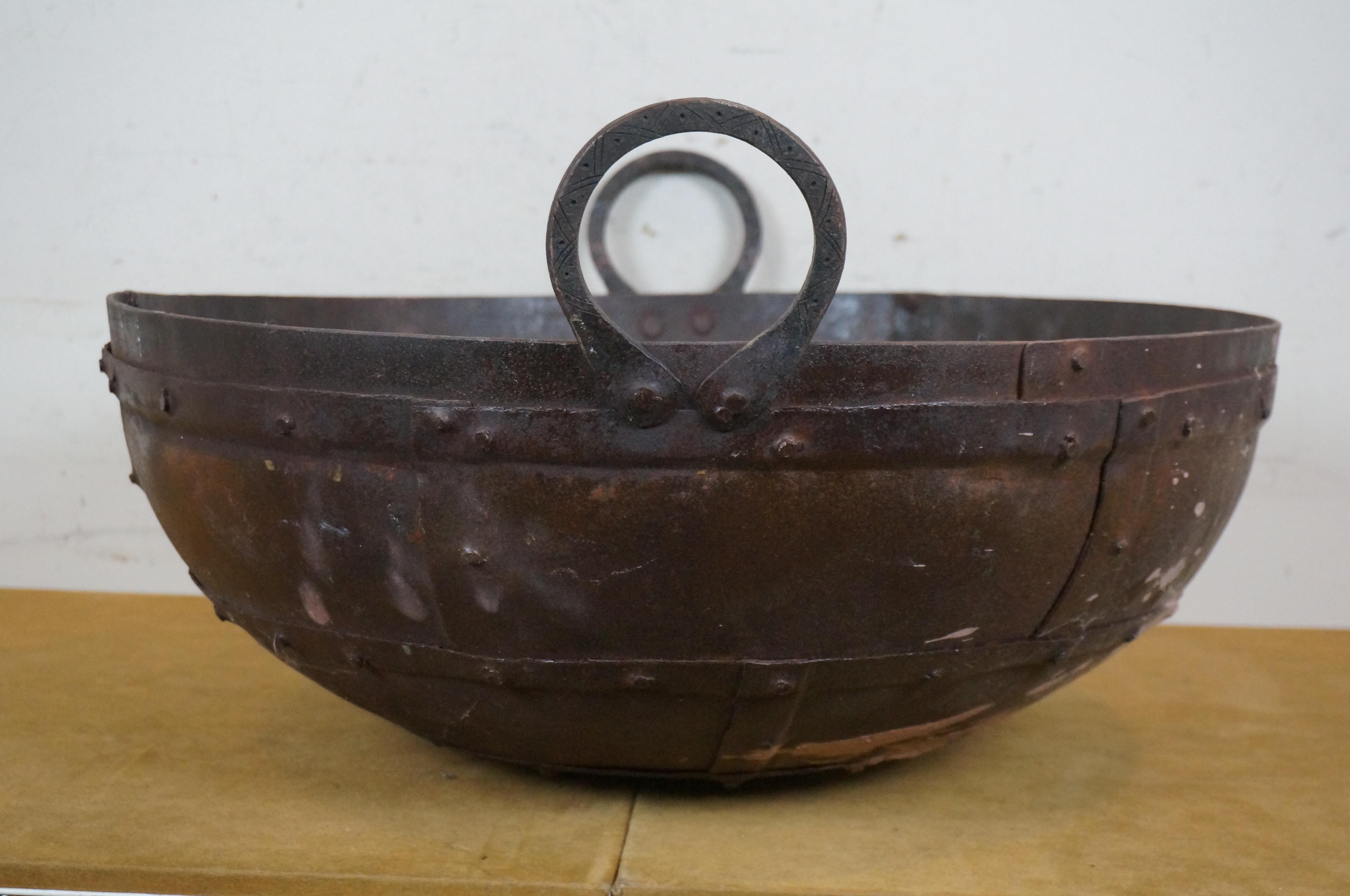 Large Indian Two Handle Iron Kadai Fire Pit Cooking Bowl Frying Pot Wok 22