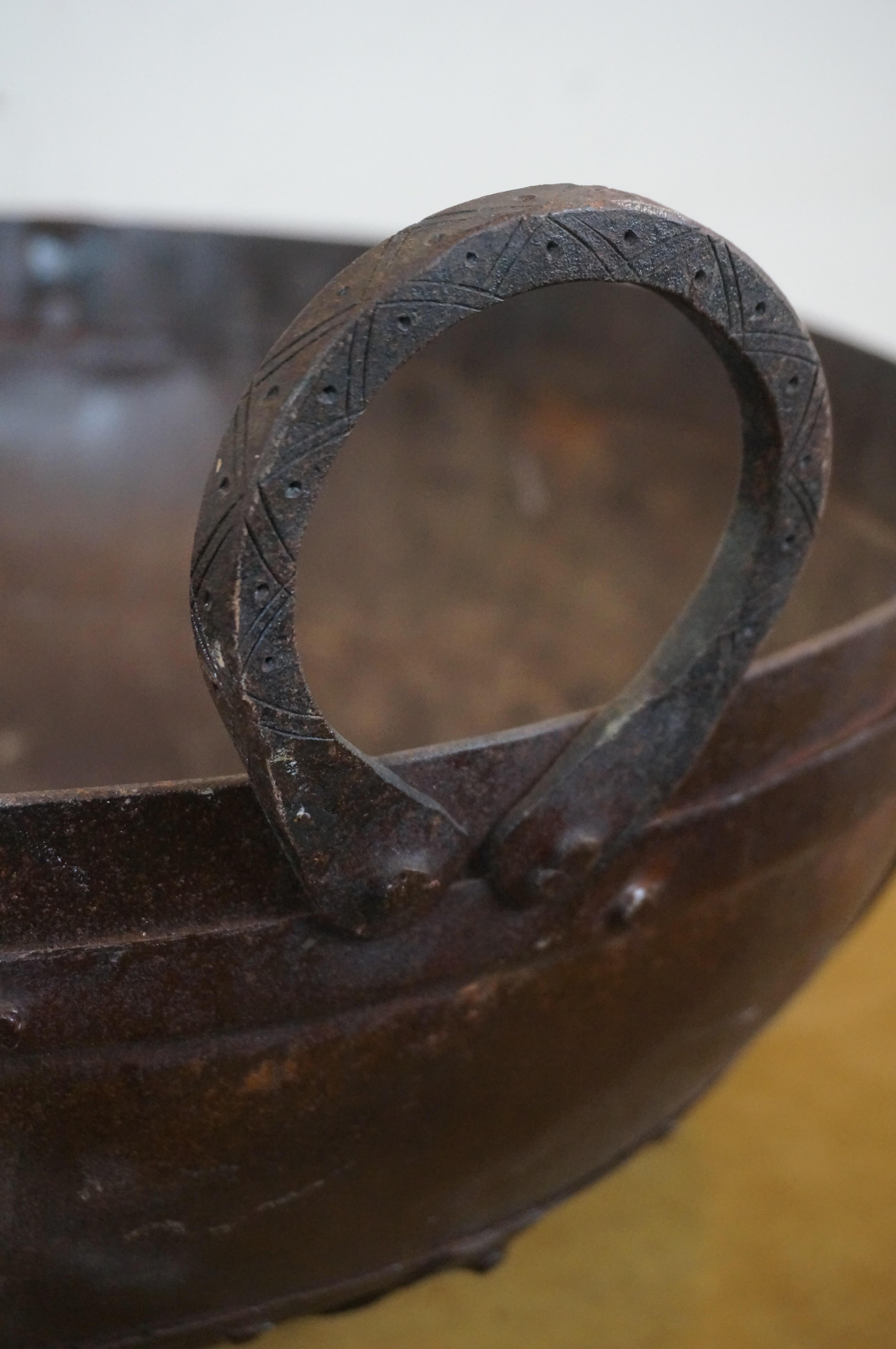 Large Indian Two Handle Iron Kadai Fire Pit Cooking Bowl Frying Pot Wok 22