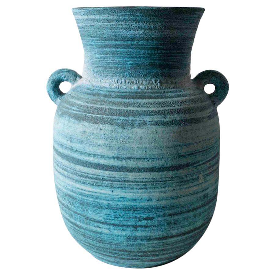 Large Indigo Ceramic Vase by Accolay, Signed, France, circa 1950