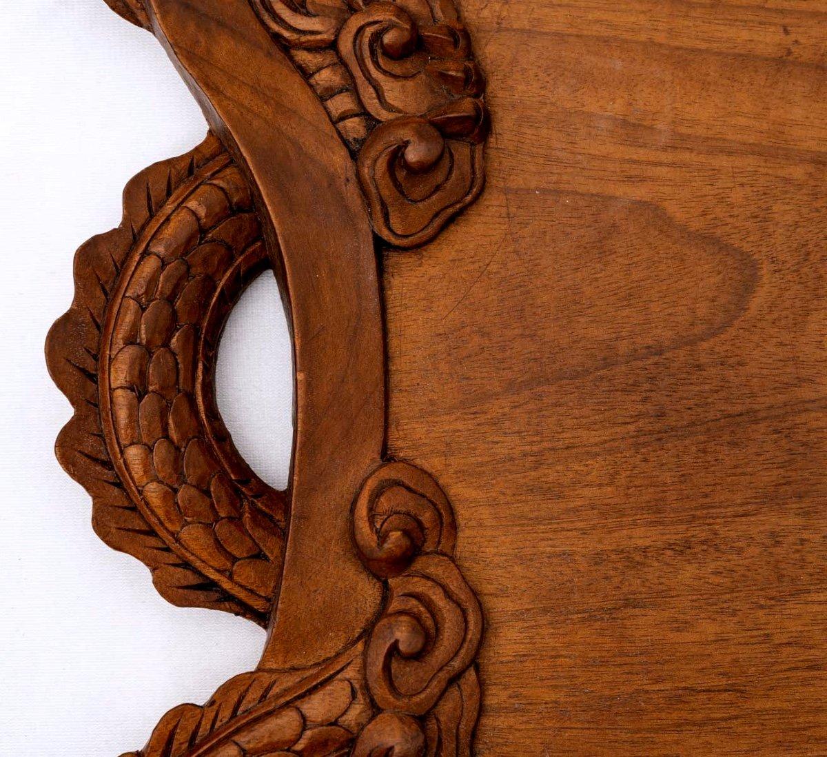 French Large Indochinese Solid Wood Tray - Dragons - Period: Art Nouveau
