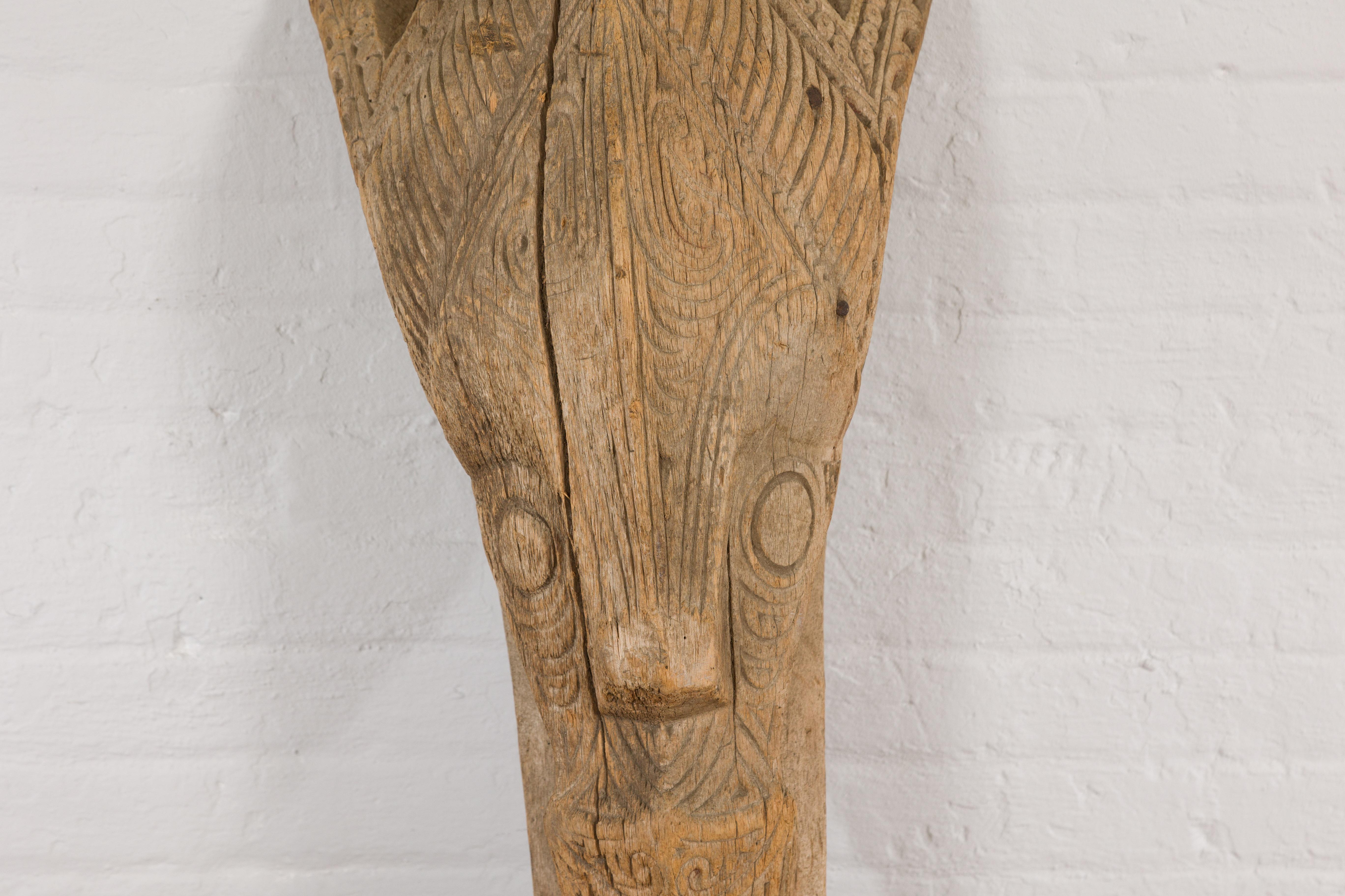 Wood Large Indonesian Hand Carved Batak Singa Singa Tribal Carving from Sumatra For Sale