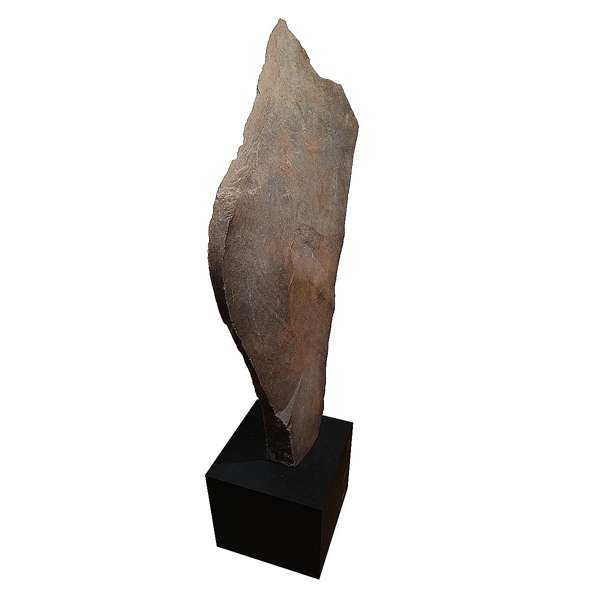 Organic Modern Large Indonesian Stone Sculpture on Stand, Wide Slate For Sale