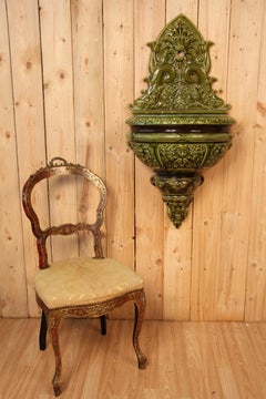 Large Indoor Ceramic Wall Fountain From Sarreguemines 19th Century