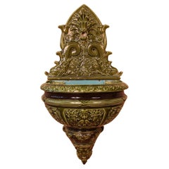 Vintage Large Indoor Ceramic Wall Fountain From Sarreguemines 19th Century