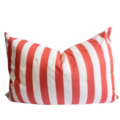 Large Indoor/Outdoor Red and White Striped Pillow