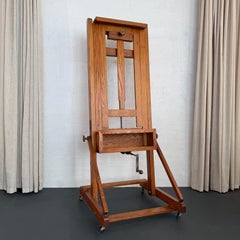 Large Industrial Adjustable Oak Artist Easel By E.H. & A.C. Friedrichs Co.