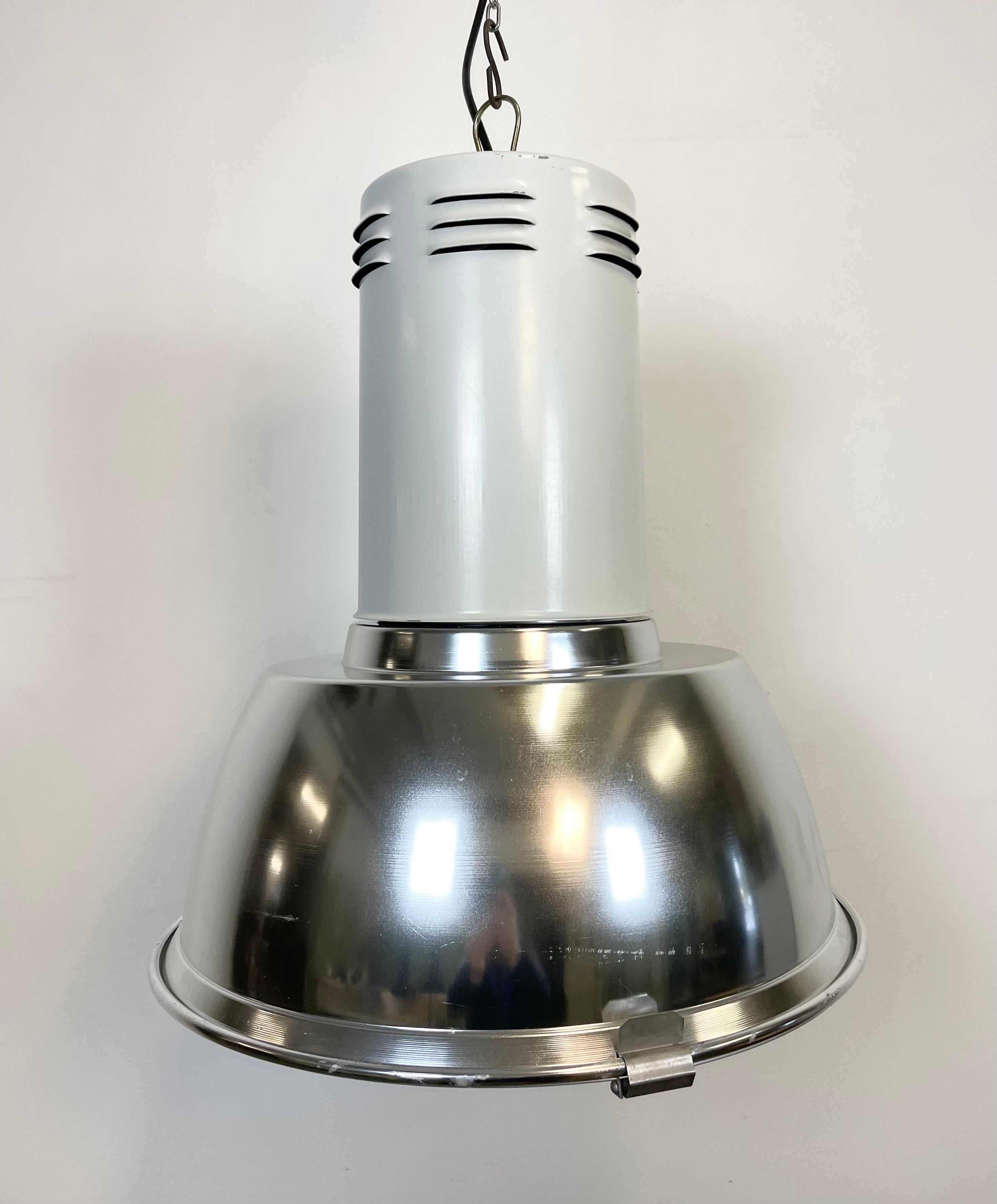 German Large Industrial Aluminium Lamp with Iron Grid from Siemens, 1980’s For Sale