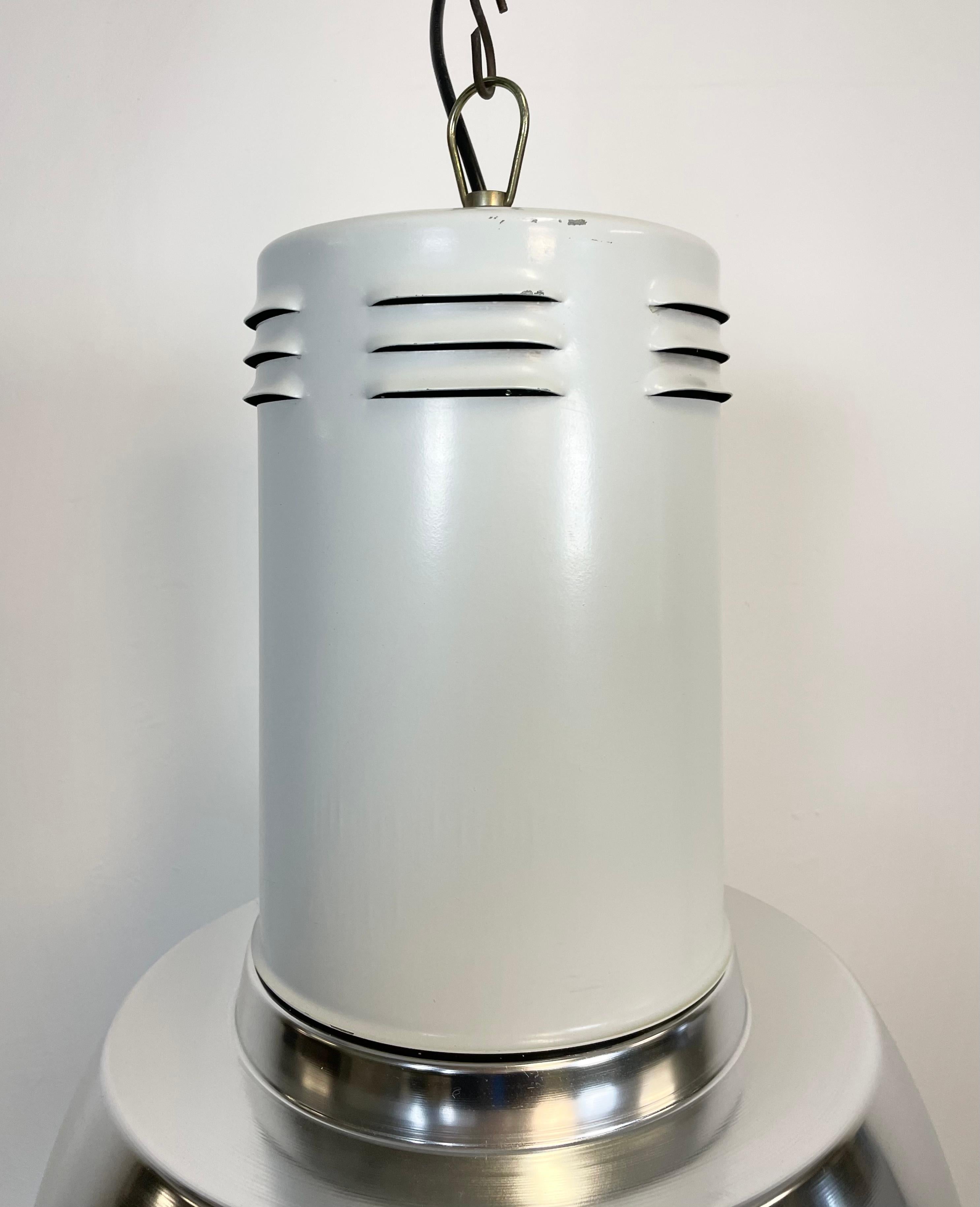 Large Industrial Aluminium Lamp with Iron Grid from Siemens, 1980’s In Good Condition For Sale In Kojetice, CZ