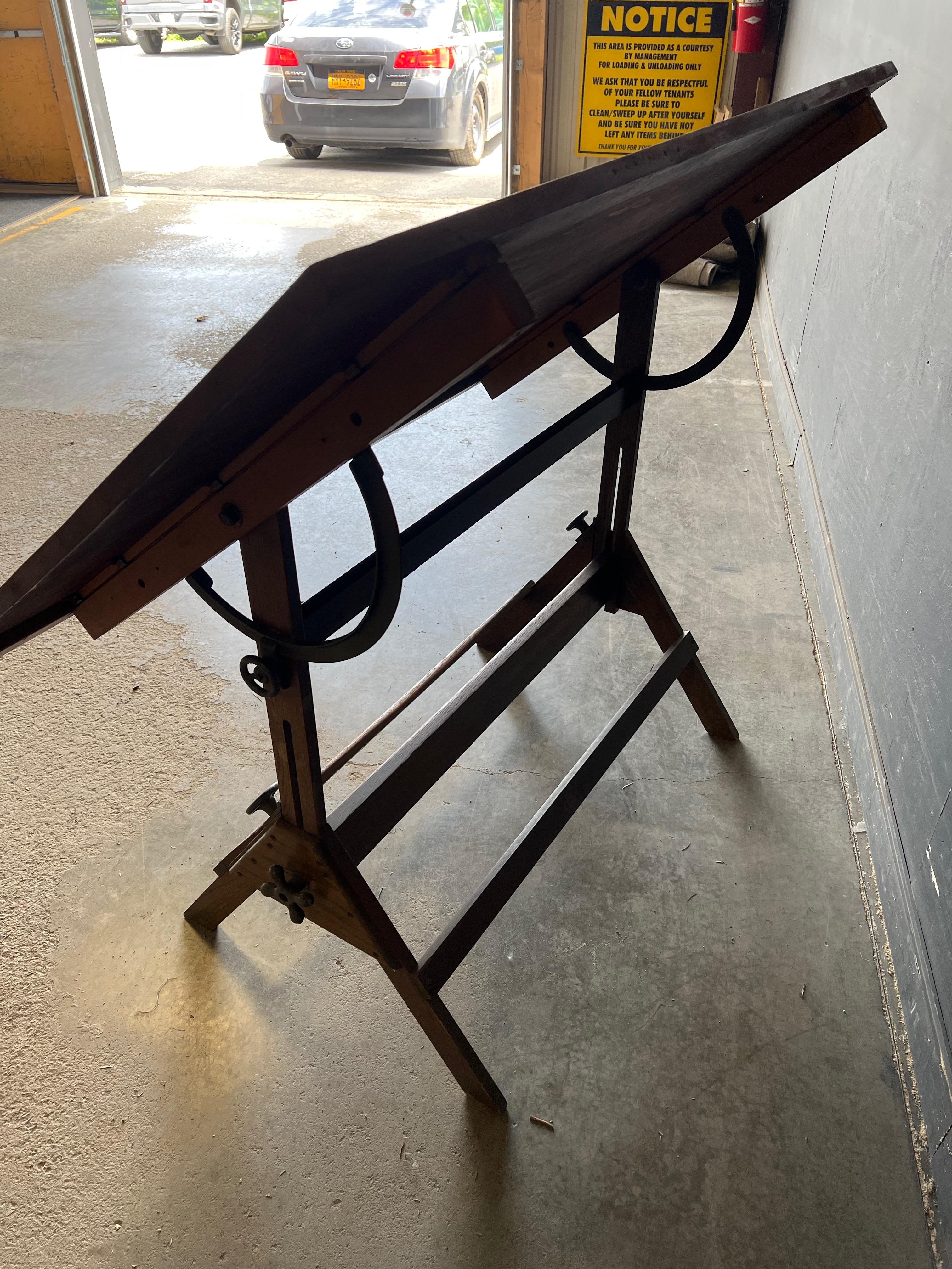 Wood Large Industrial Antique Drafting Table by Dietzgen For Sale