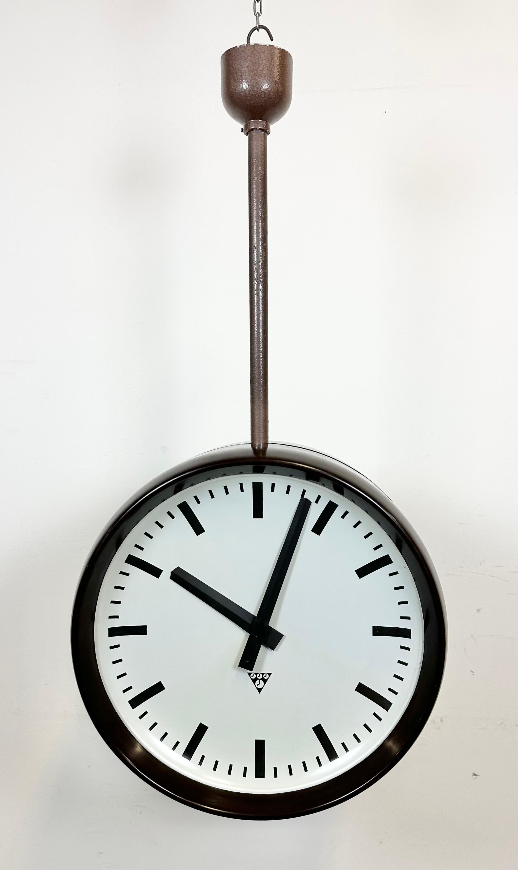 Large Industrial Bakelite Double Sided Factory Clock from Pragotron, 1950s 9