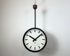 Large Industrial Bakelite Double Sided Factory Clock from Pragotron, 1950s