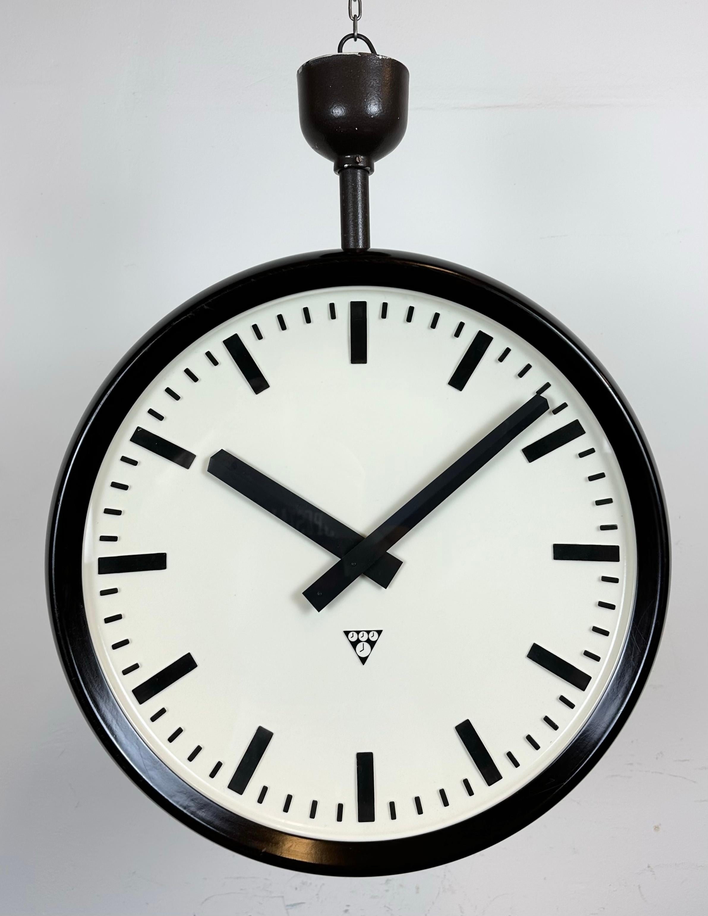 Czech Large Industrial Bakelite Double Sided Factory Clock from Pragotron, 1950s For Sale
