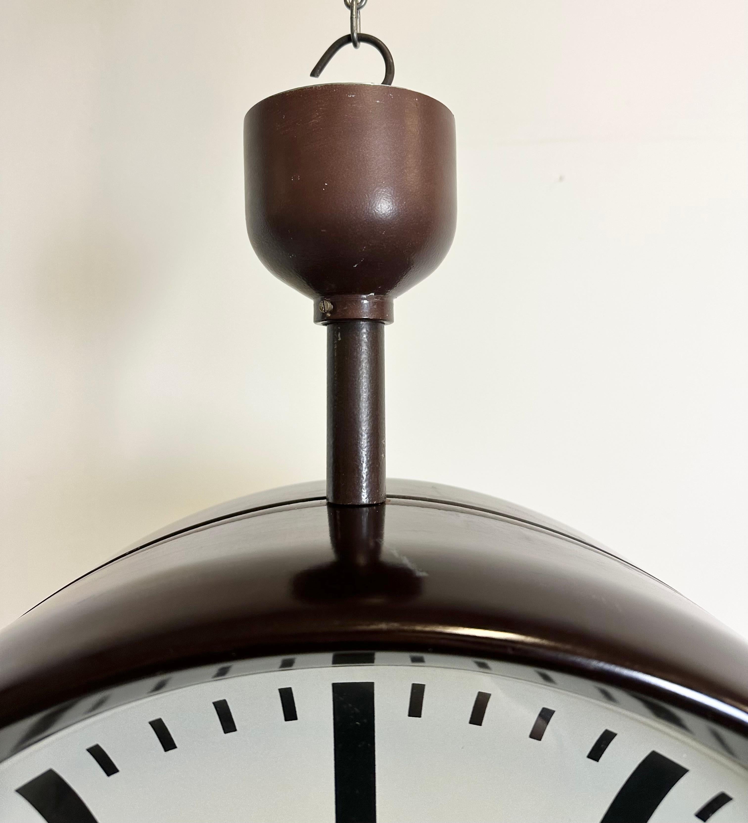 20th Century Large Industrial Bakelite Double Sided Factory Clock from Pragotron, 1950s For Sale