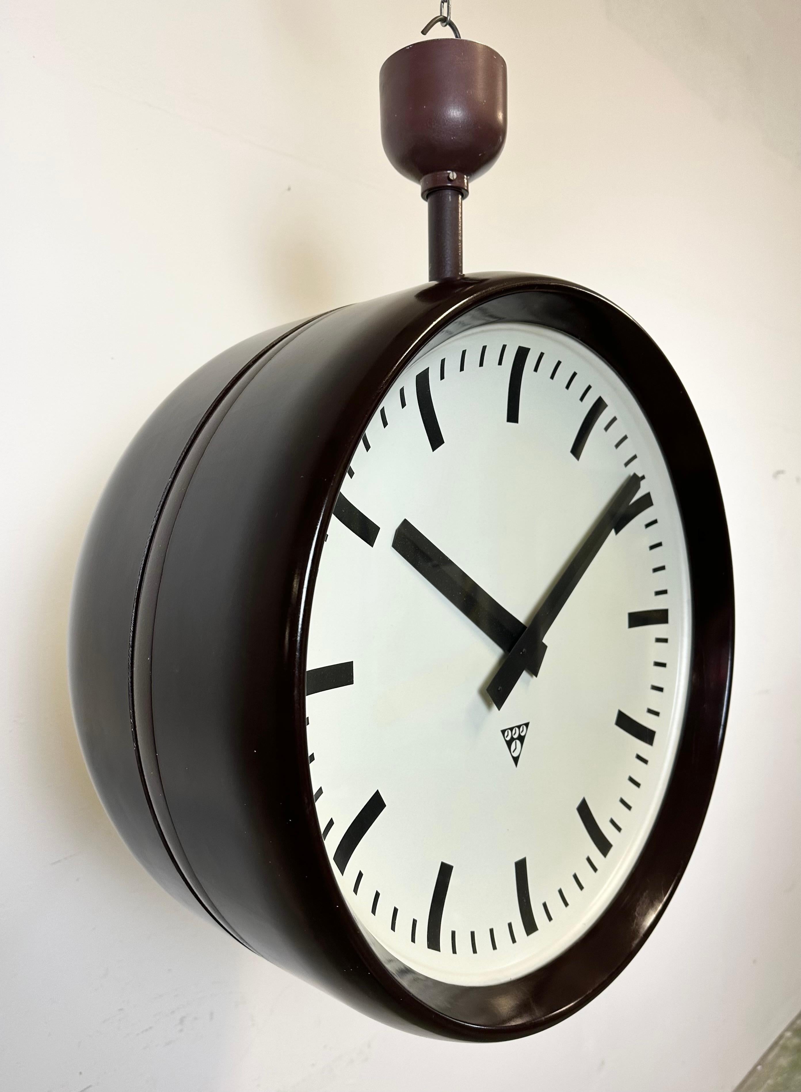 Large Industrial Bakelite Double Sided Factory Clock from Pragotron, 1950s For Sale 1