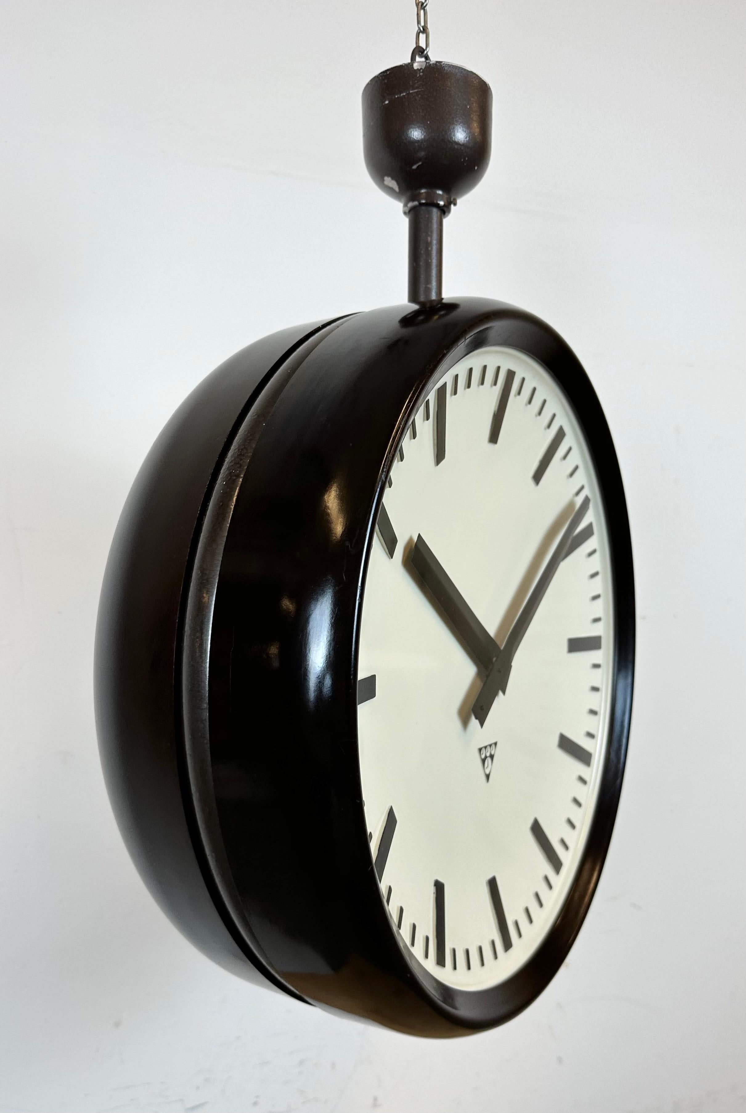Large Industrial Bakelite Double Sided Factory Clock from Pragotron, 1950s For Sale 1