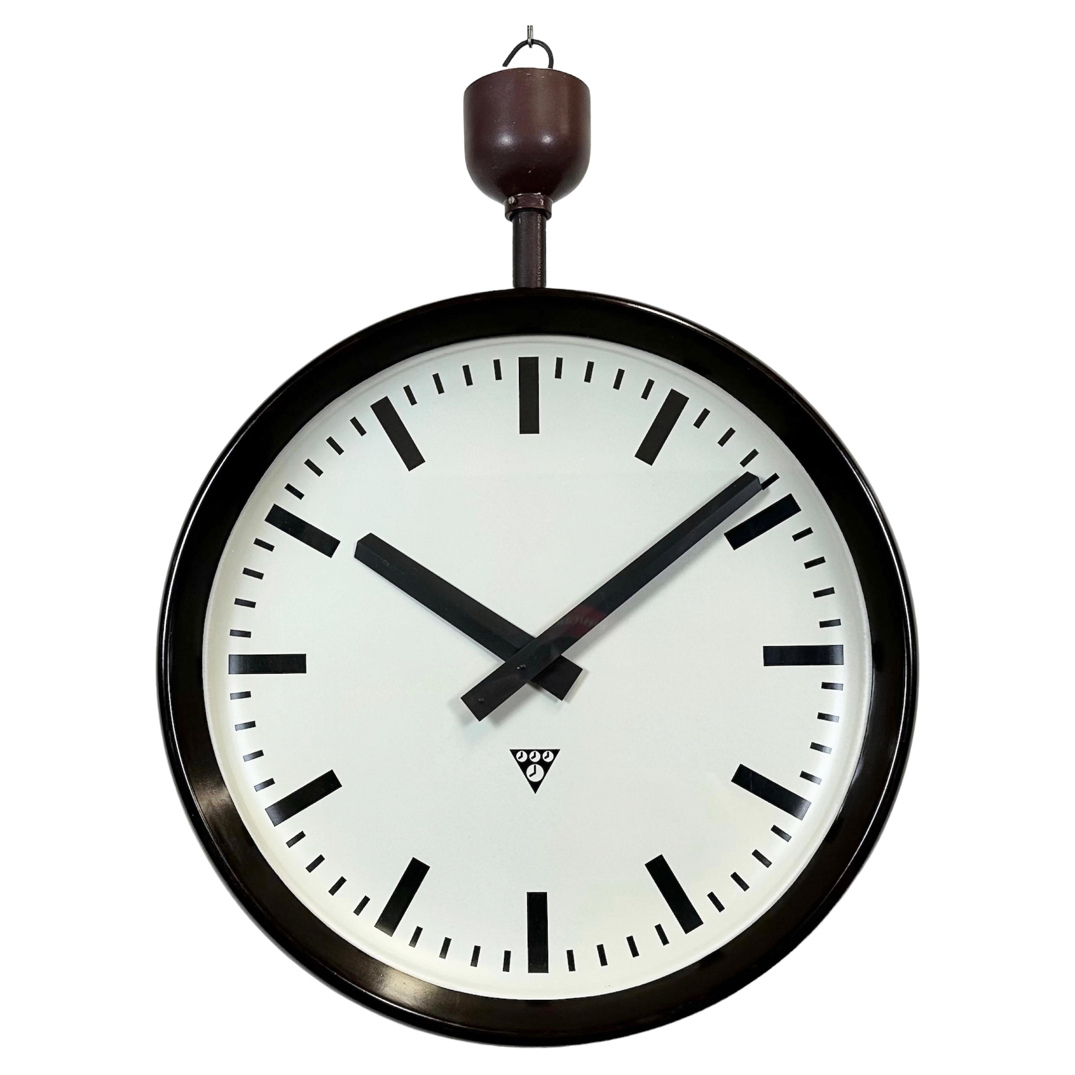 Large Industrial Bakelite Double Sided Factory Clock from Pragotron, 1950s For Sale