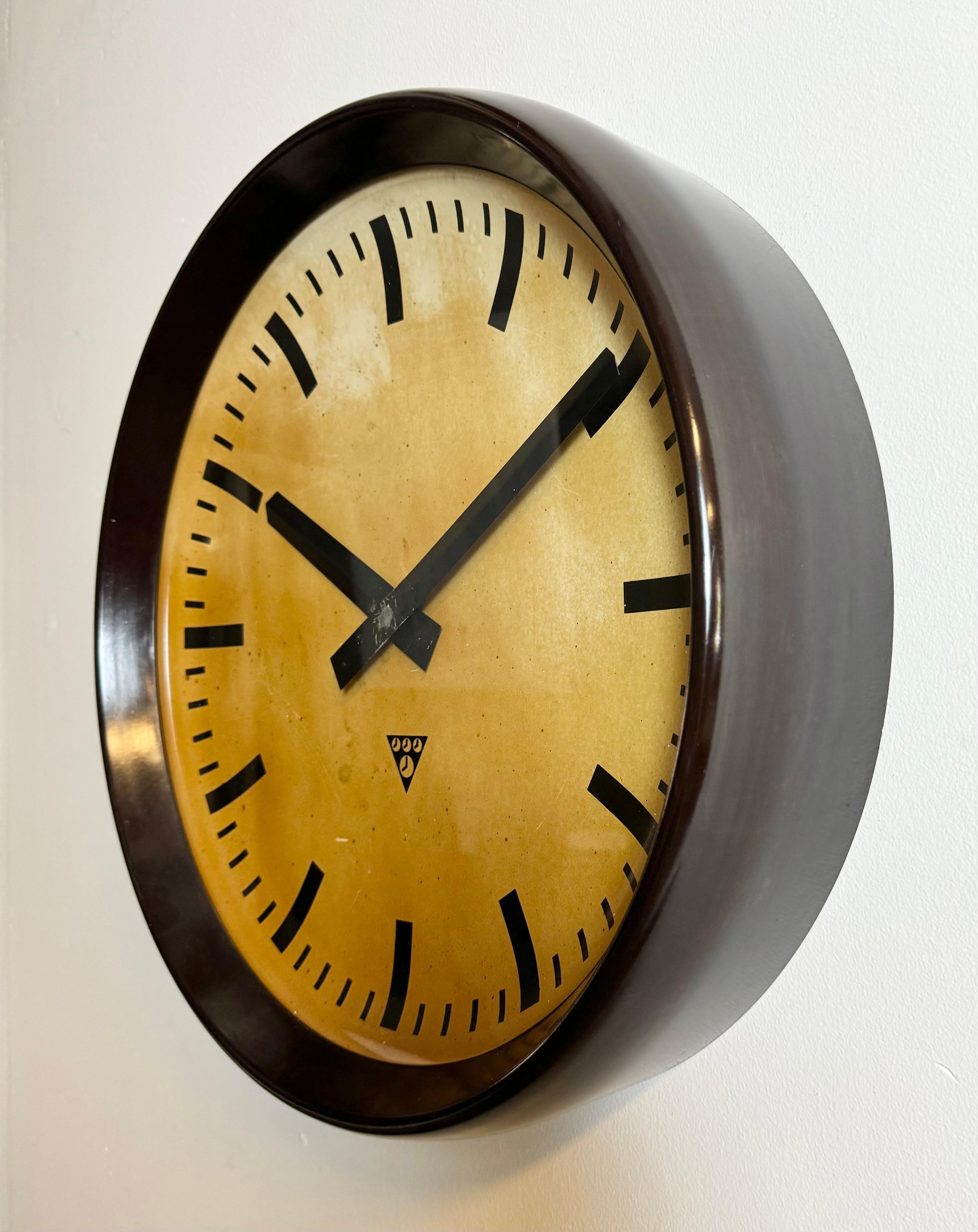 Czech Large Industrial Bakelite Factory Wall Clock from Pragotron, 1950s For Sale