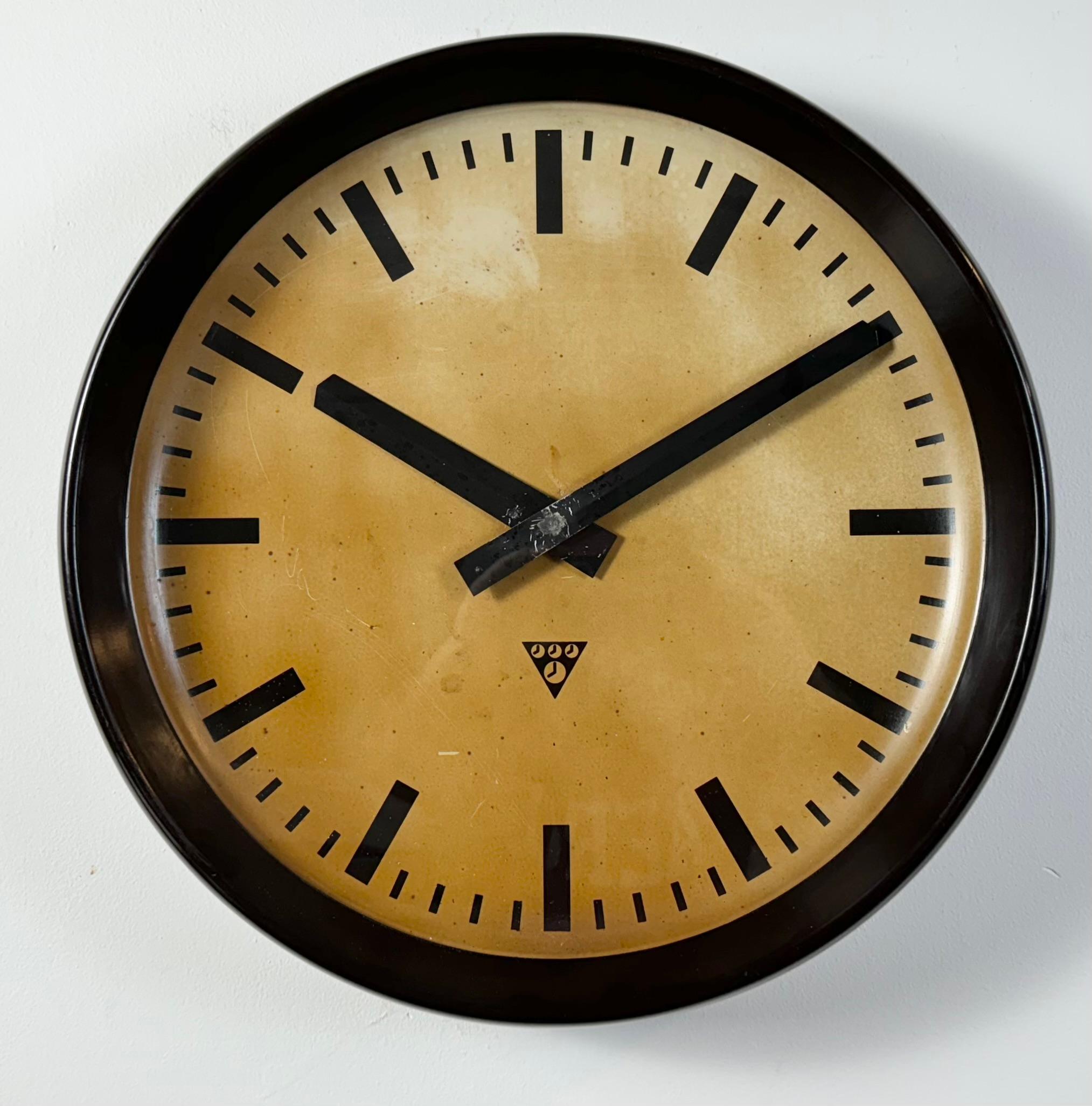 20th Century Large Industrial Bakelite Factory Wall Clock from Pragotron, 1950s For Sale
