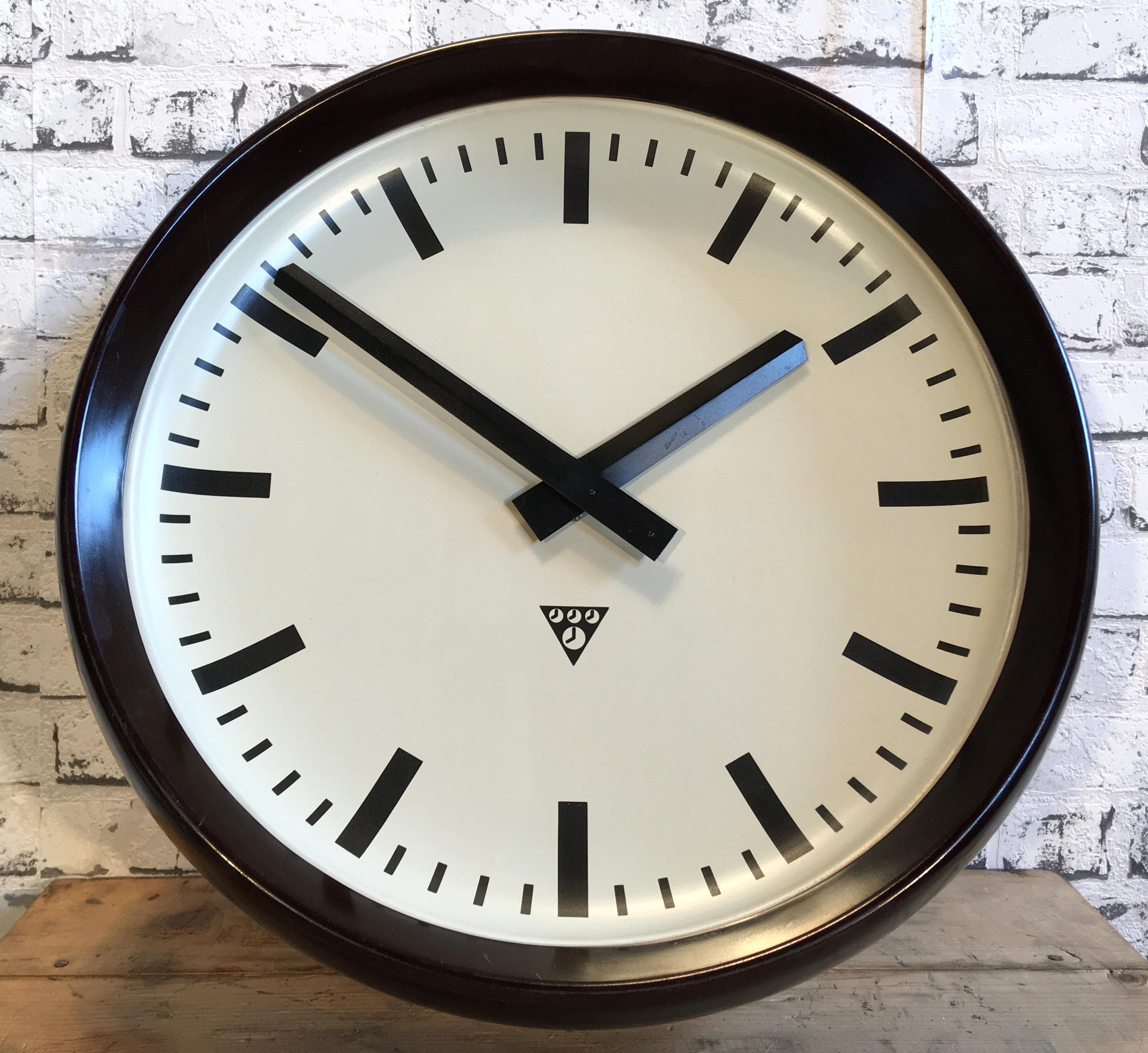 Glass Large Industrial Bakelite Factory Wall Clock from Pragotron, 1960s 