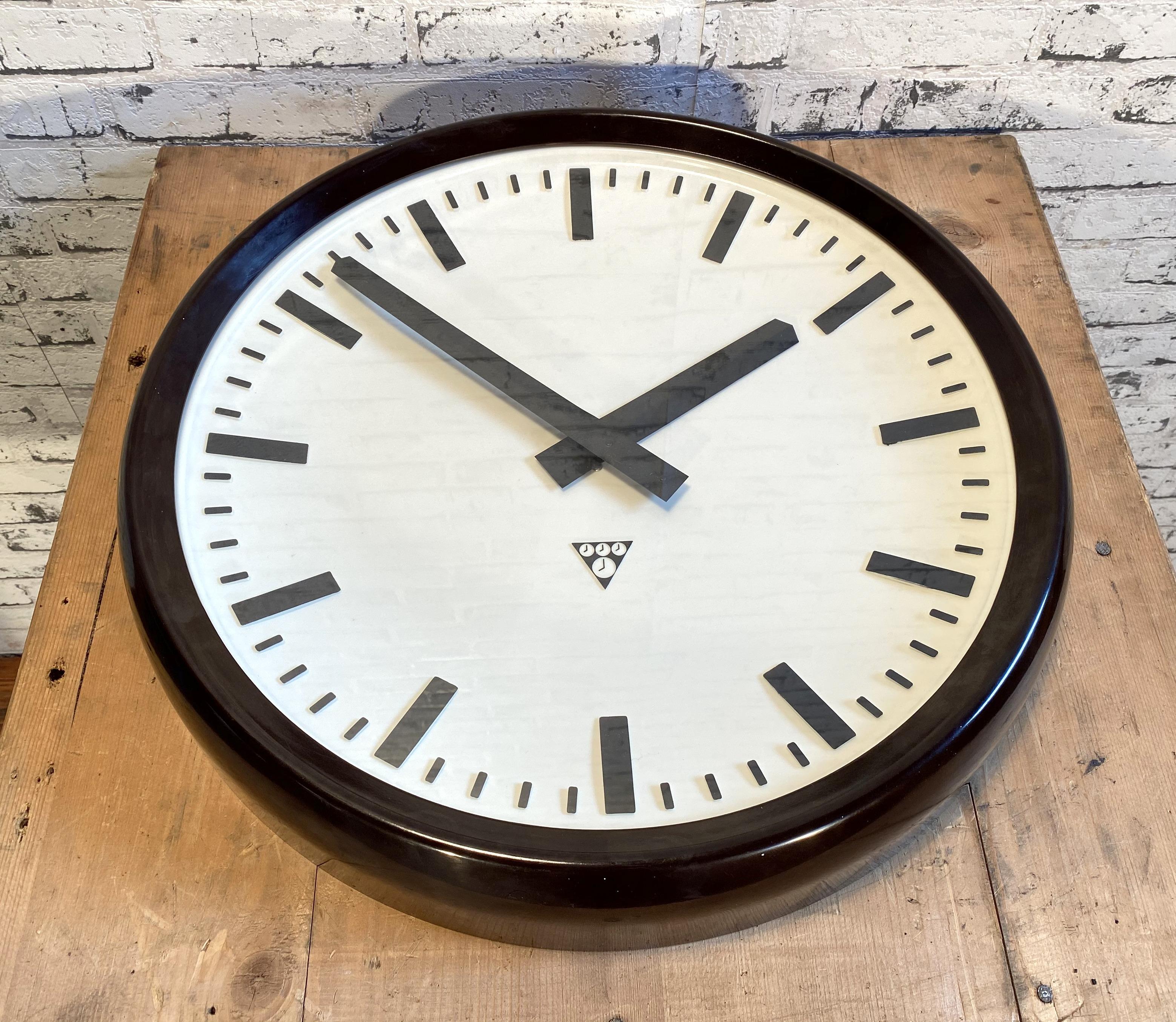 Glass Large Industrial Bakelite Factory Wall Clock from Pragotron, 1960s