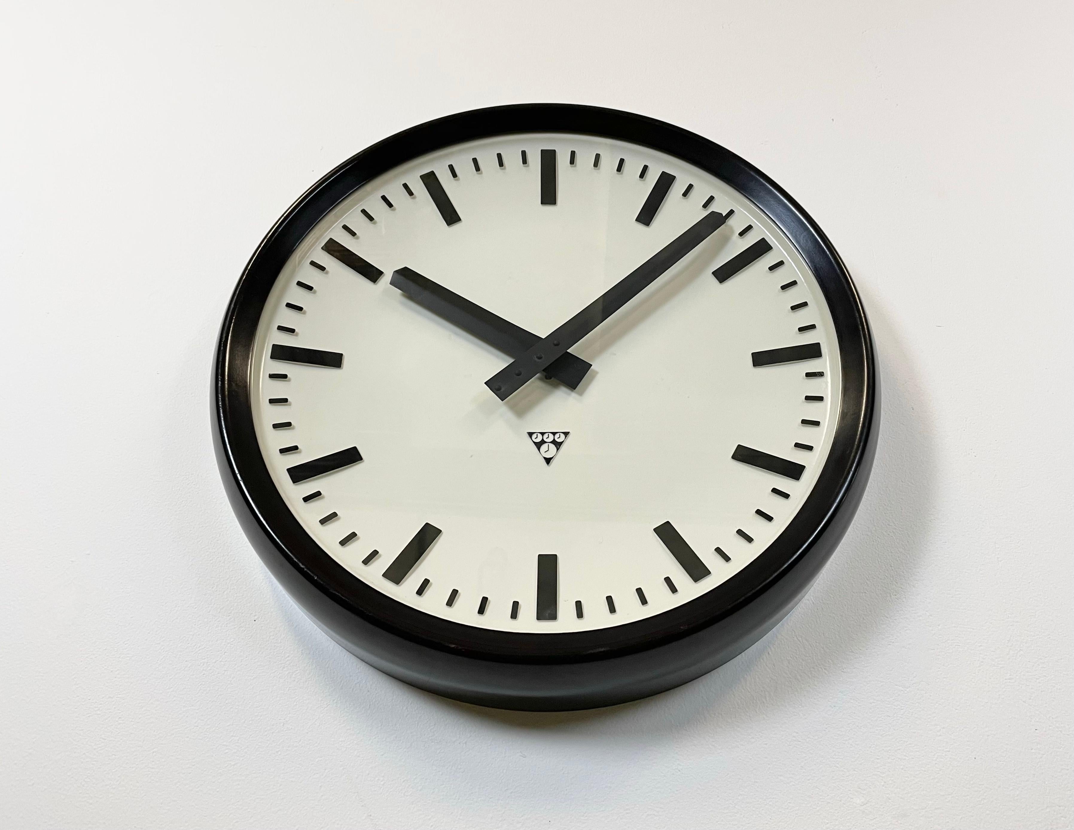 Glass Large Industrial Bakelite Factory Wall Clock from Pragotron, 1960s