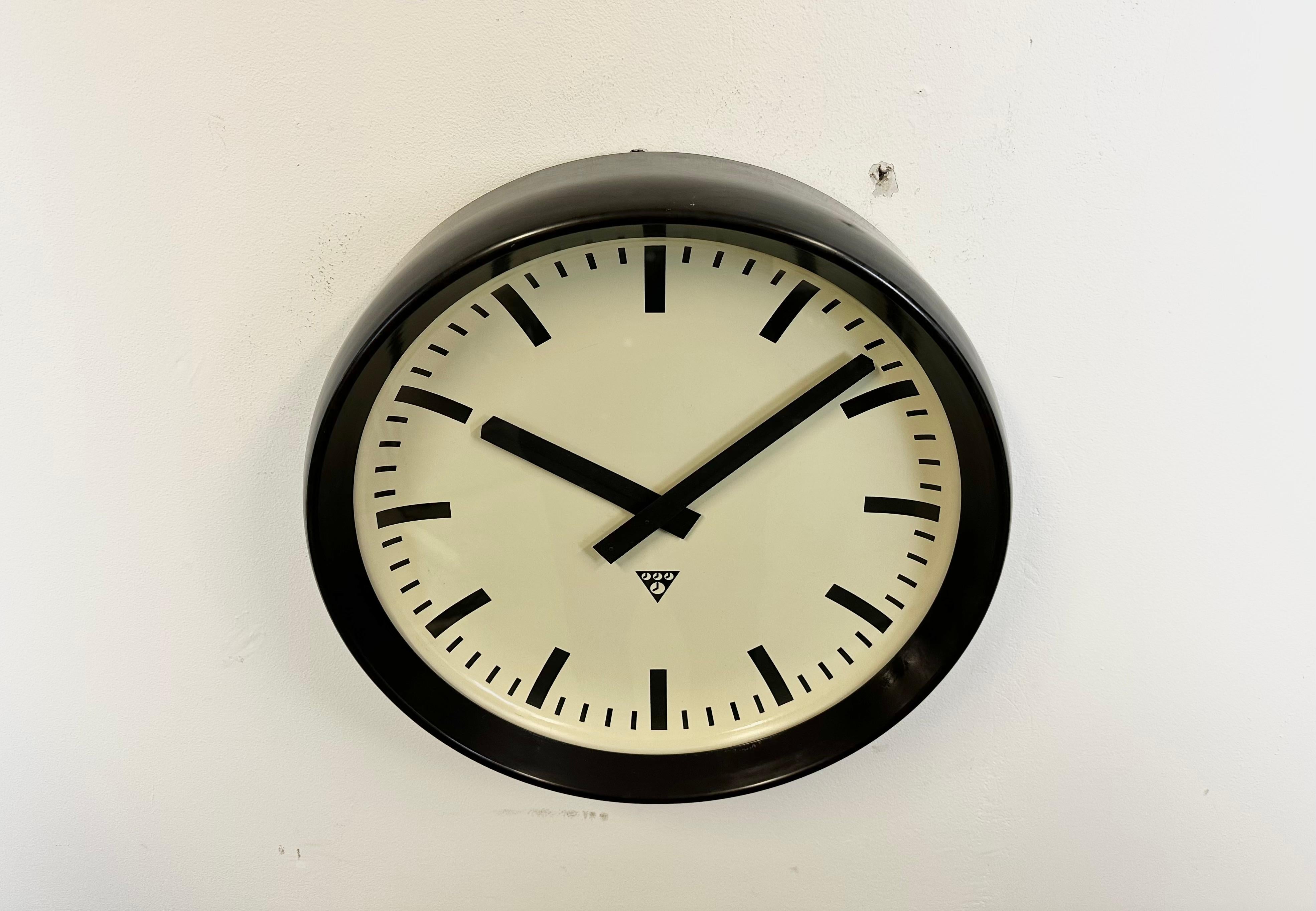 Aluminum Large Industrial Bakelite Factory Wall Clock from Pragotron, 1960s