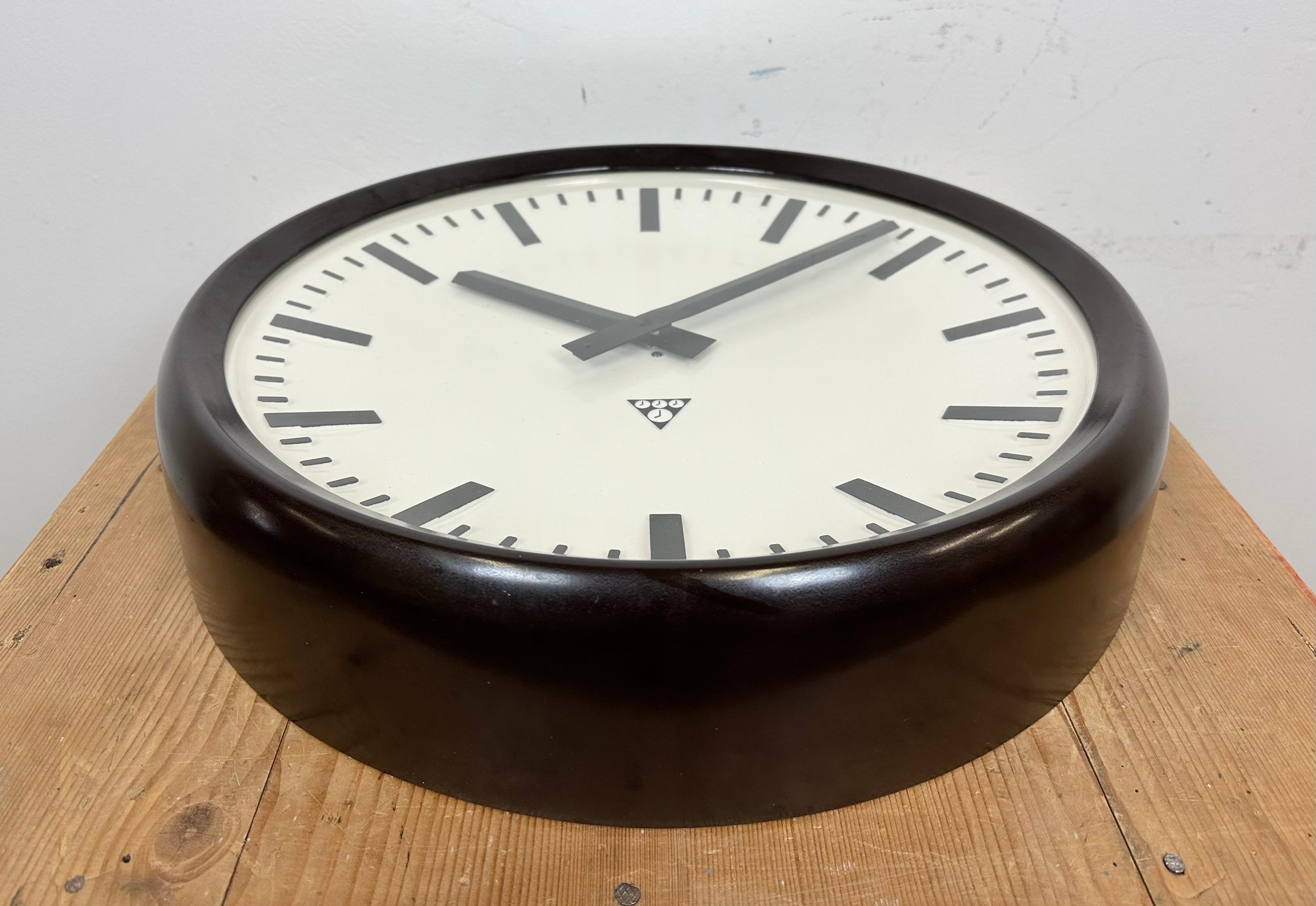 Glass Large Industrial Bakelite Factory Wall Clock from Pragotron, 1960s For Sale