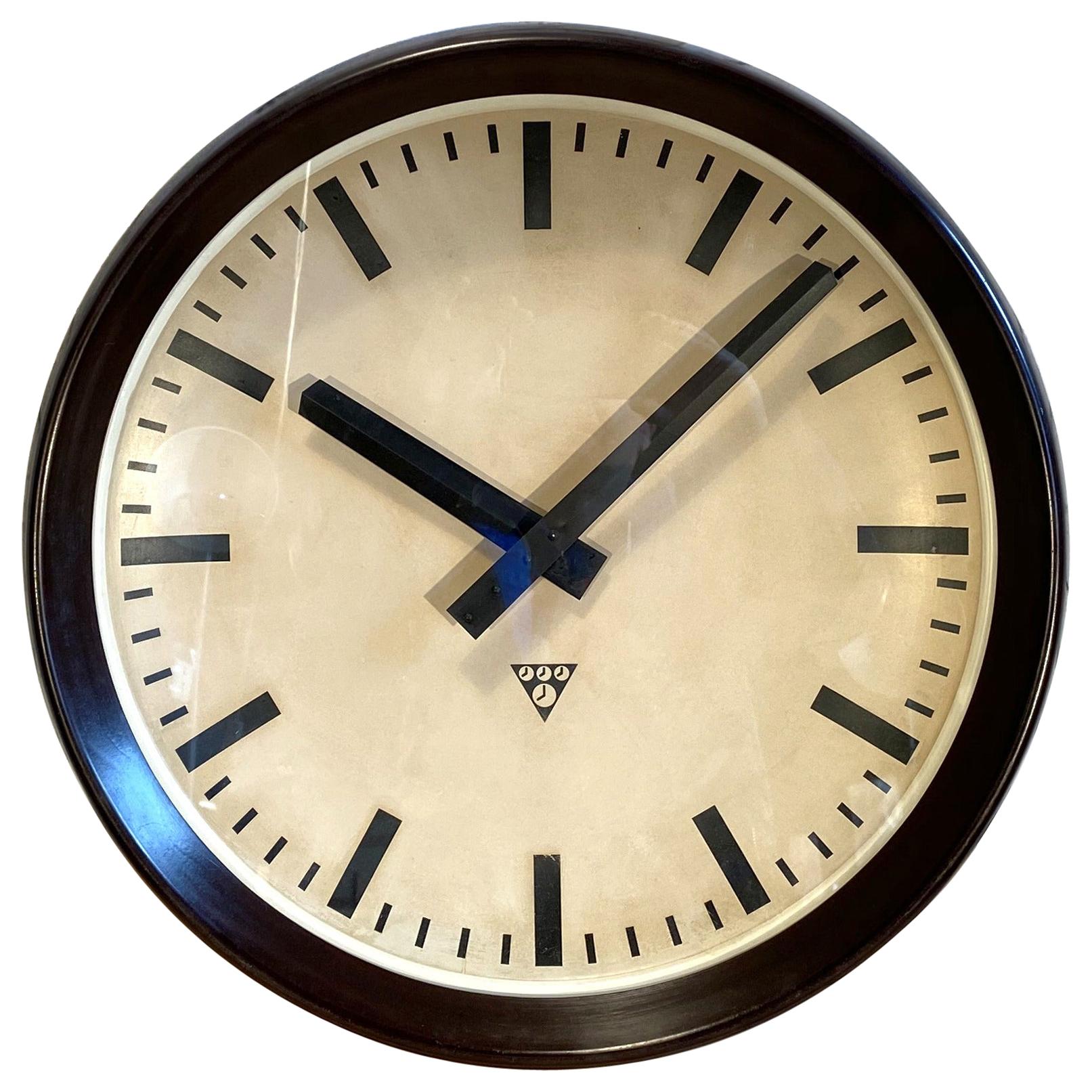 Large Industrial Bakelite Factory Wall Clock from Pragotron, 1960s