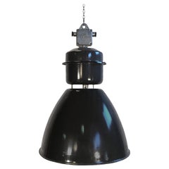 Vintage Large Industrial Black Enamel Factory Lamp from Elektrosvit, 1960s