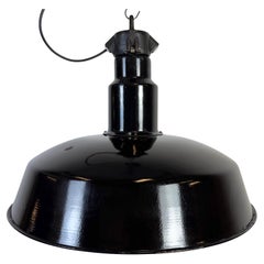 Large Industrial Black Enamel Factory Lamp with Cast Iron Top, 1950s