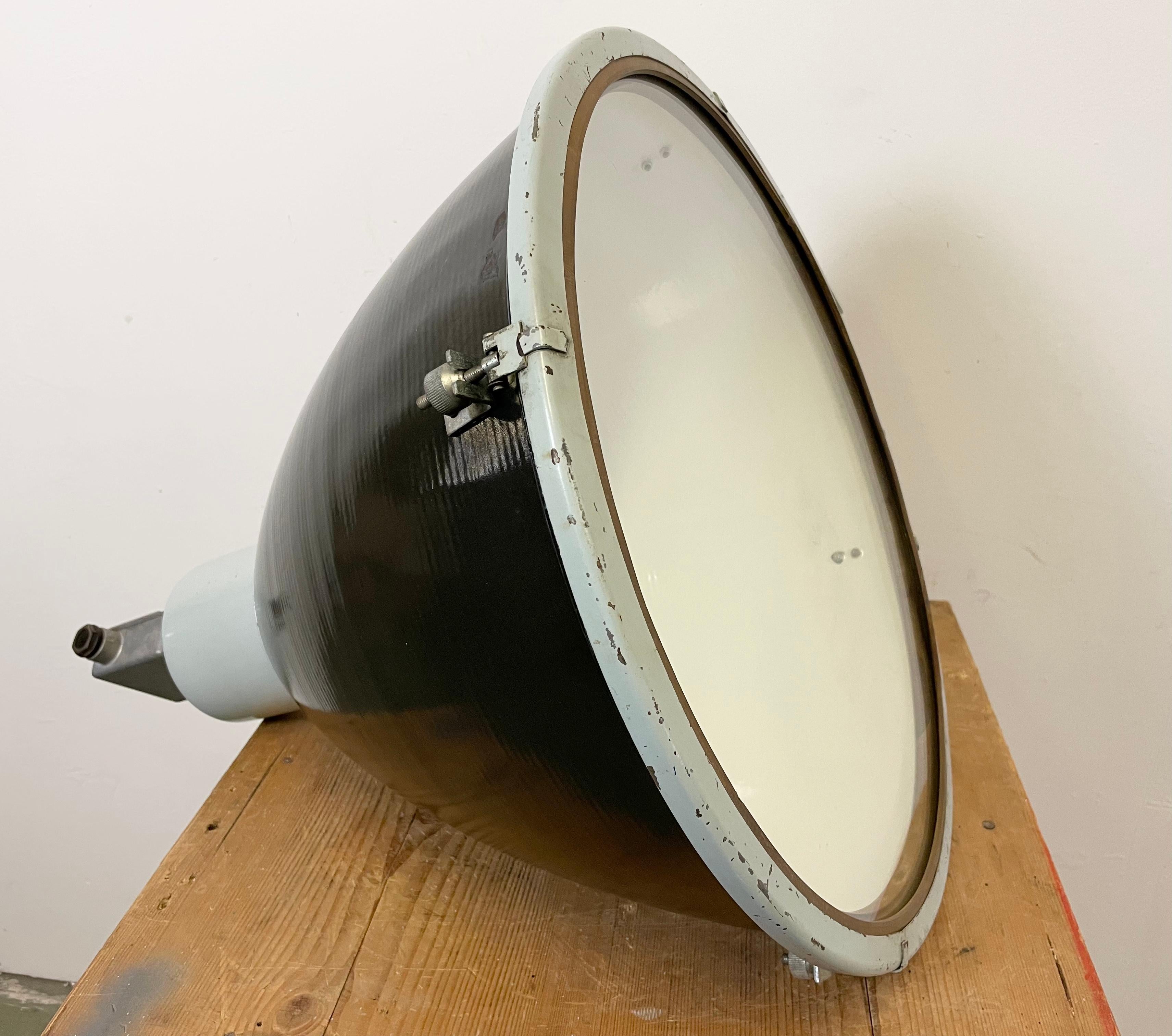 Large Industrial Black Enamel Factory Lamp with Glass Cover, 1960s For Sale 8
