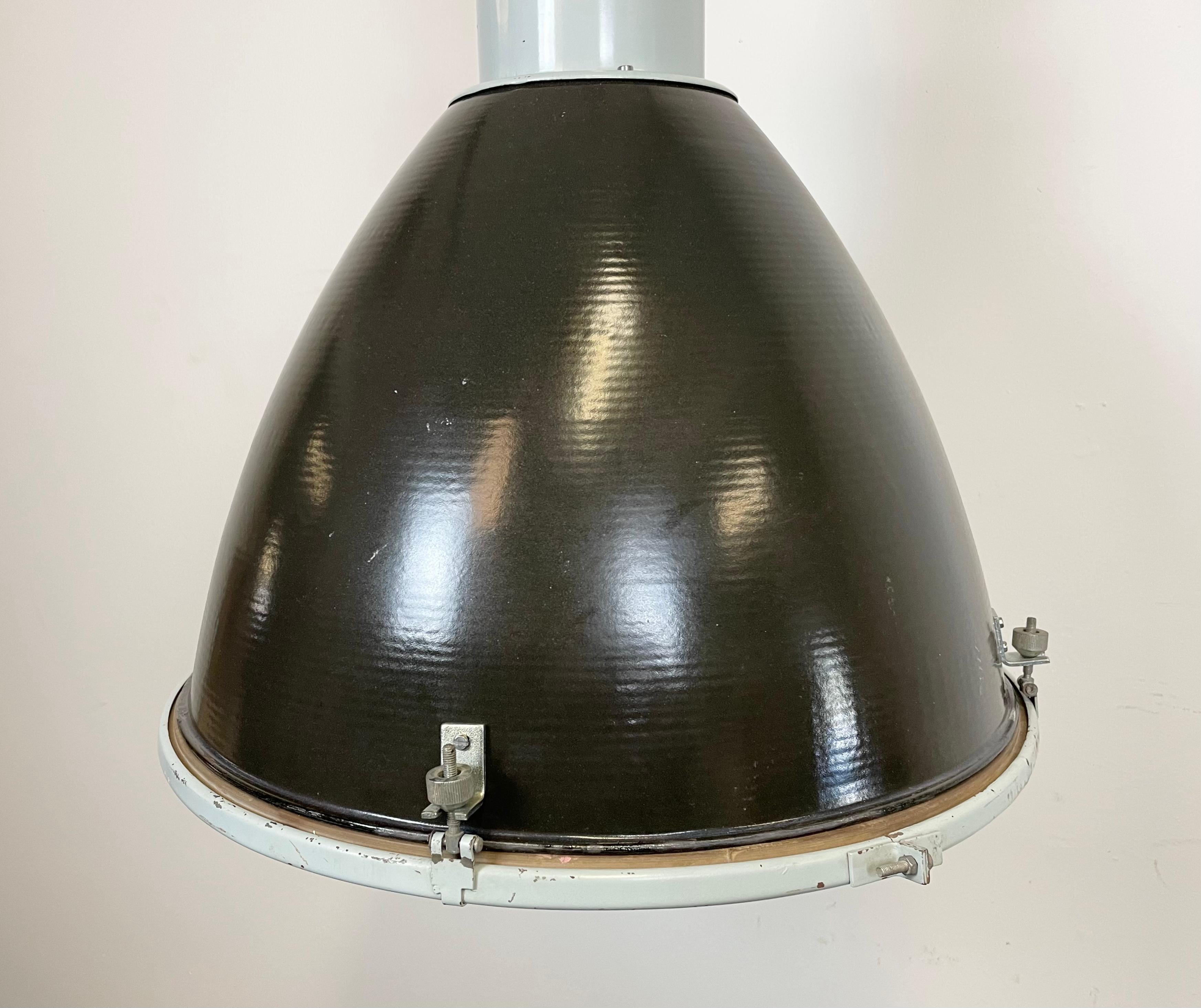 20th Century Large Industrial Black Enamel Factory Lamp with Glass Cover, 1960s For Sale